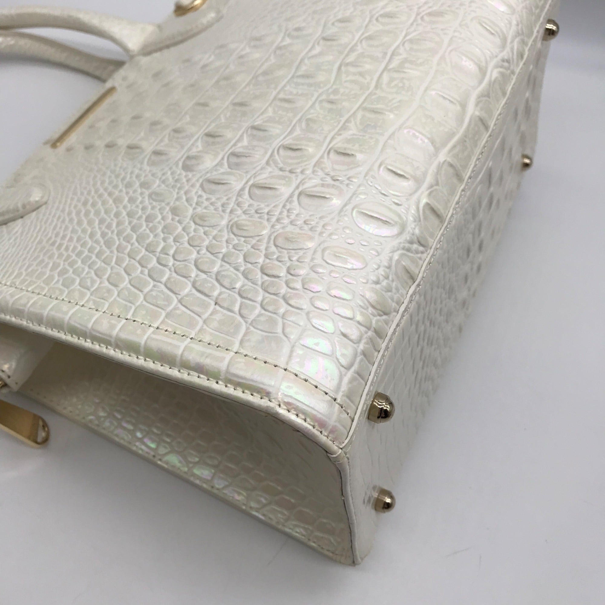 Brahmin White Croc Embossed Leather Caroline Convertible Satchel