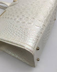 Brahmin White Croc Embossed Leather Caroline Convertible Satchel