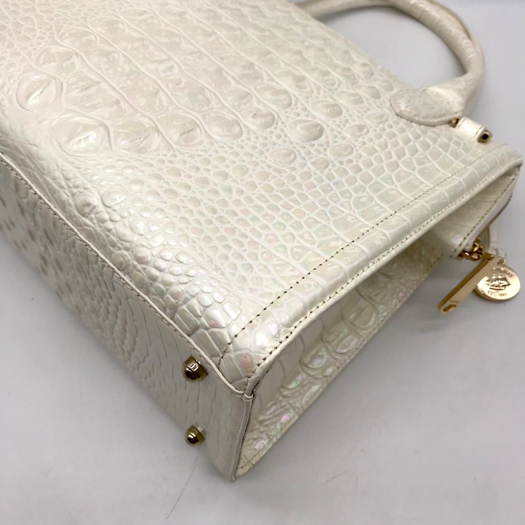 Brahmin White Croc Embossed Leather Caroline Convertible Satchel