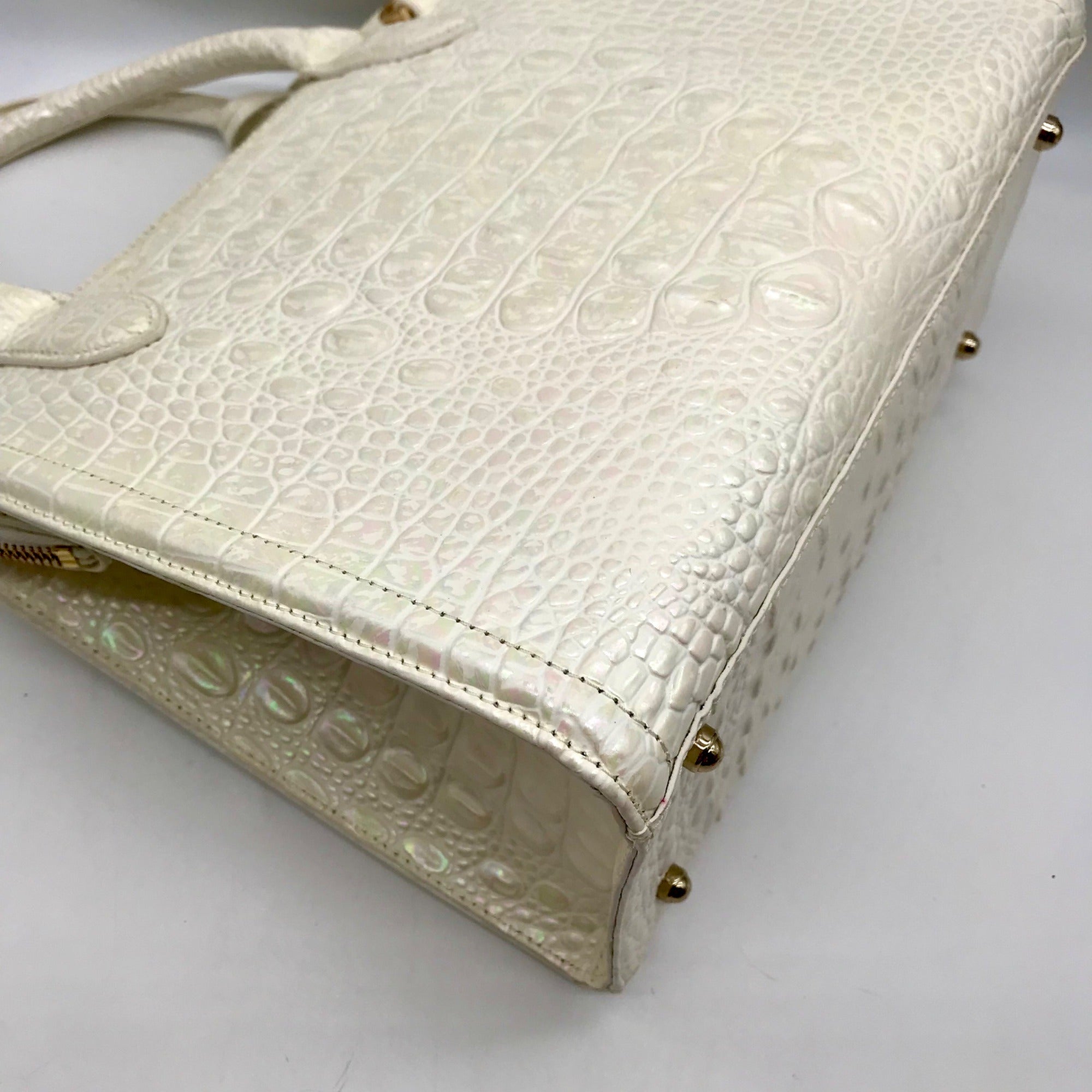 Brahmin White Croc Embossed Leather Caroline Convertible Satchel