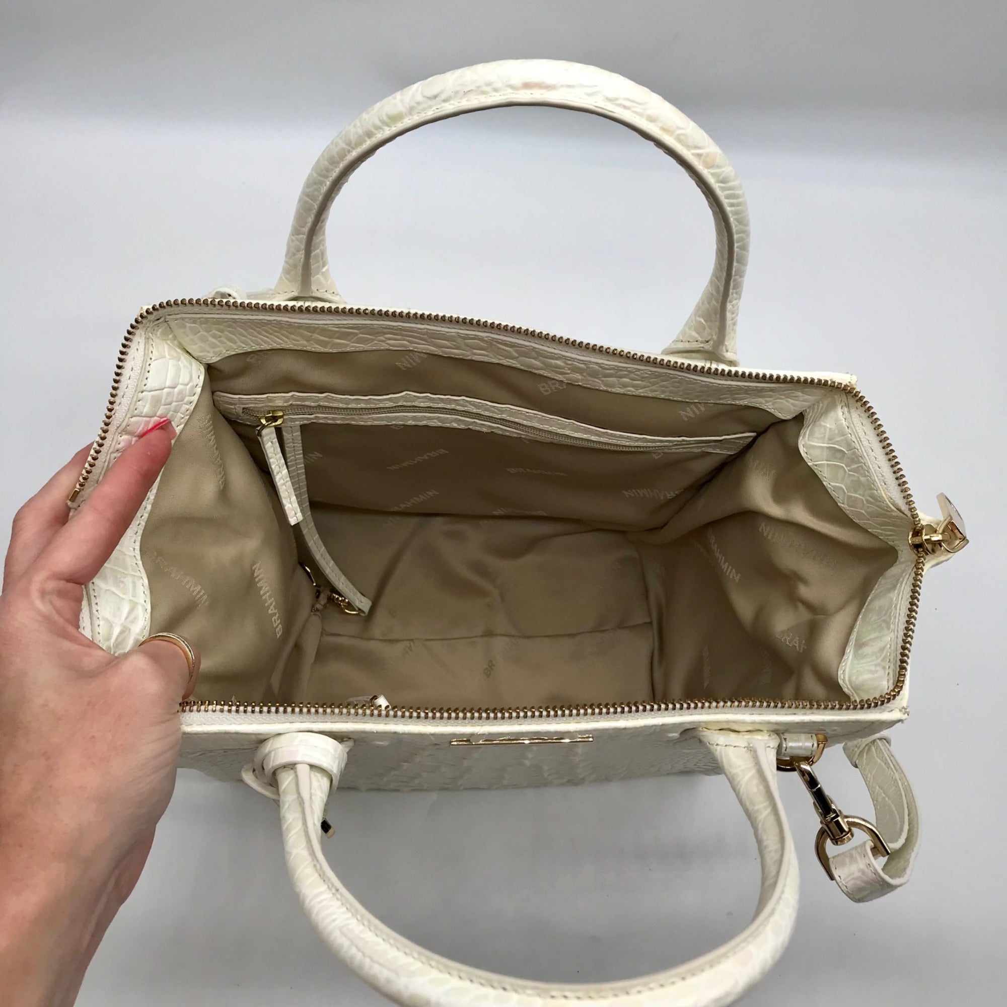 Brahmin White Croc Embossed Leather Caroline Convertible Satchel