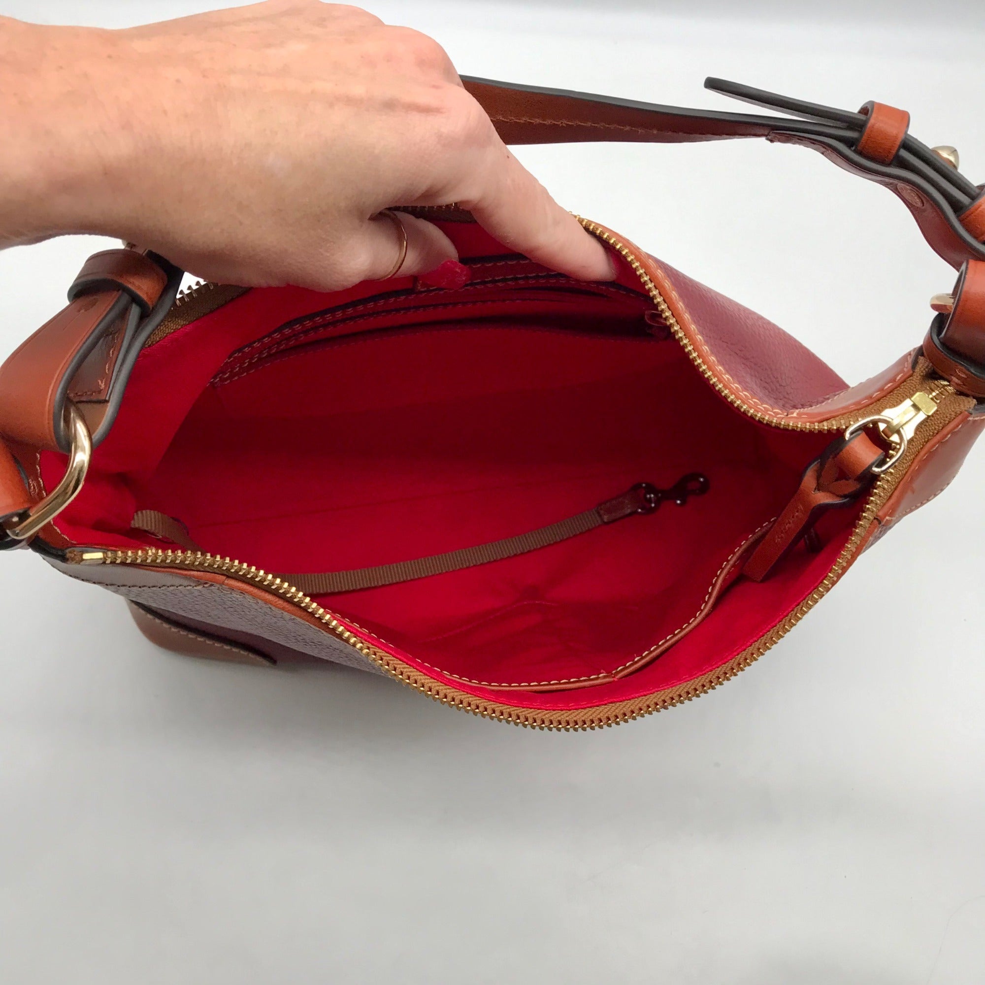 Dooney &amp; Bourke Red Pebbled Grain Leather Hobo Bag