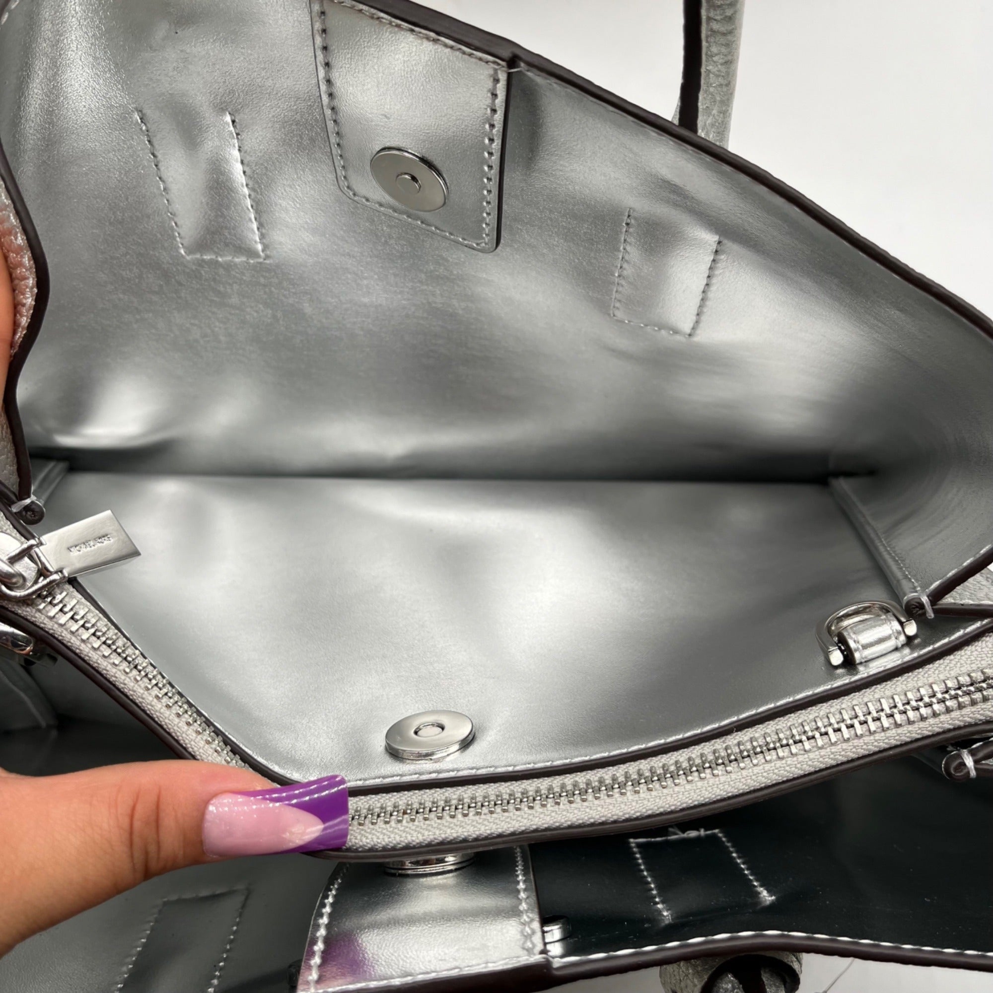 Michael Kors Silver Pebbled Leather Small Ruthie Satchel