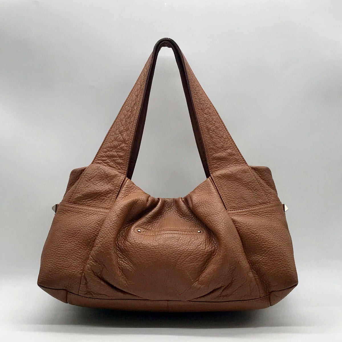 B. Makowsky Brown Pebbled Leather Slouchy Shoulder Bag