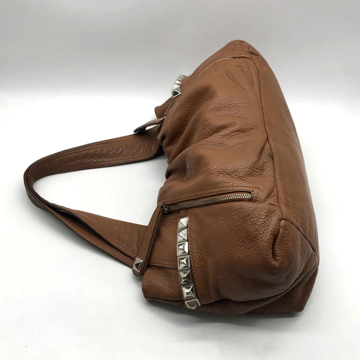 B. Makowsky Brown Pebbled Leather Slouchy Shoulder Bag