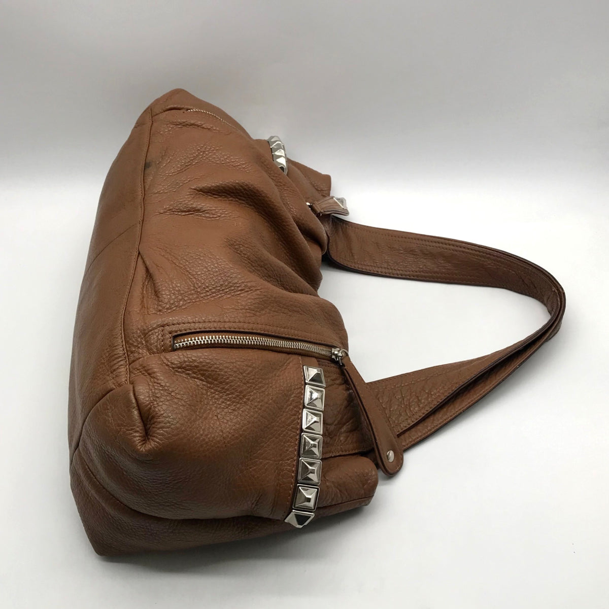 B. Makowsky Brown Pebbled Leather Slouchy Shoulder Bag