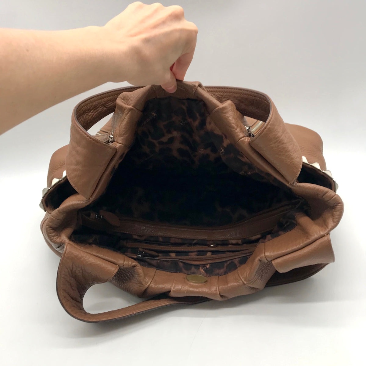 B. Makowsky Brown Pebbled Leather Slouchy Shoulder Bag
