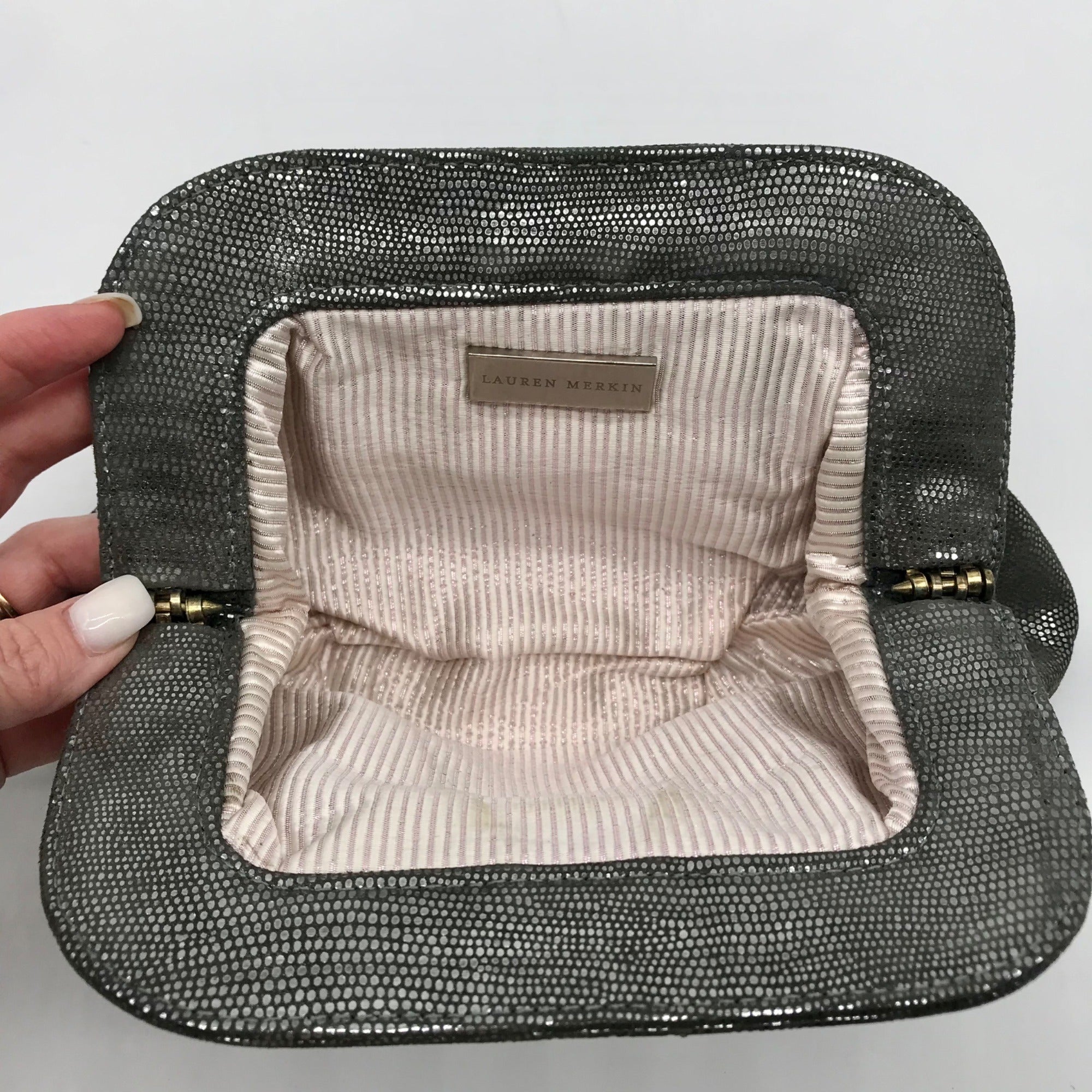 Lauren Merkin  Gray Snake Embossed Clutch