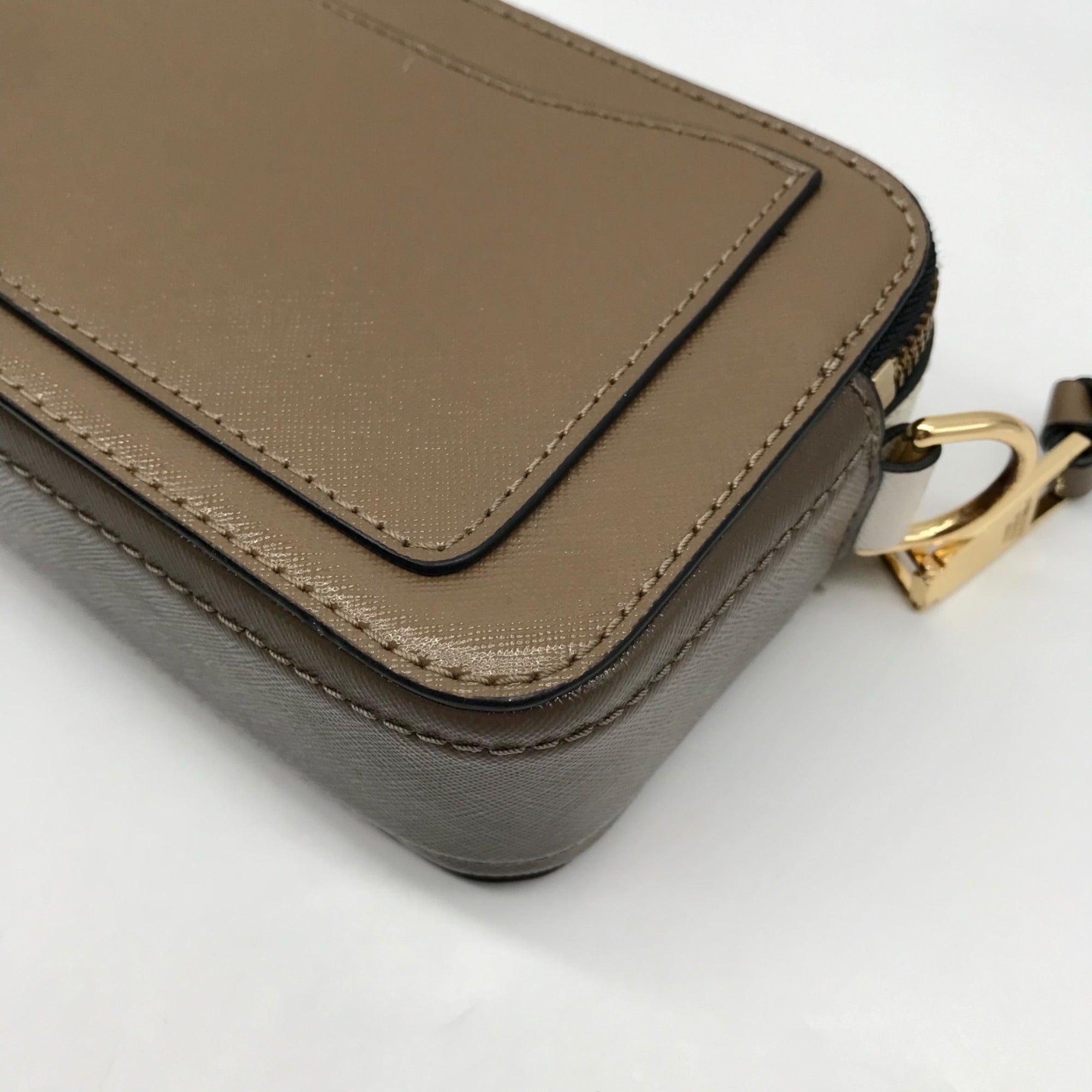 Marc Jacobs Taupe Leather Snapshot Crossbody Bag