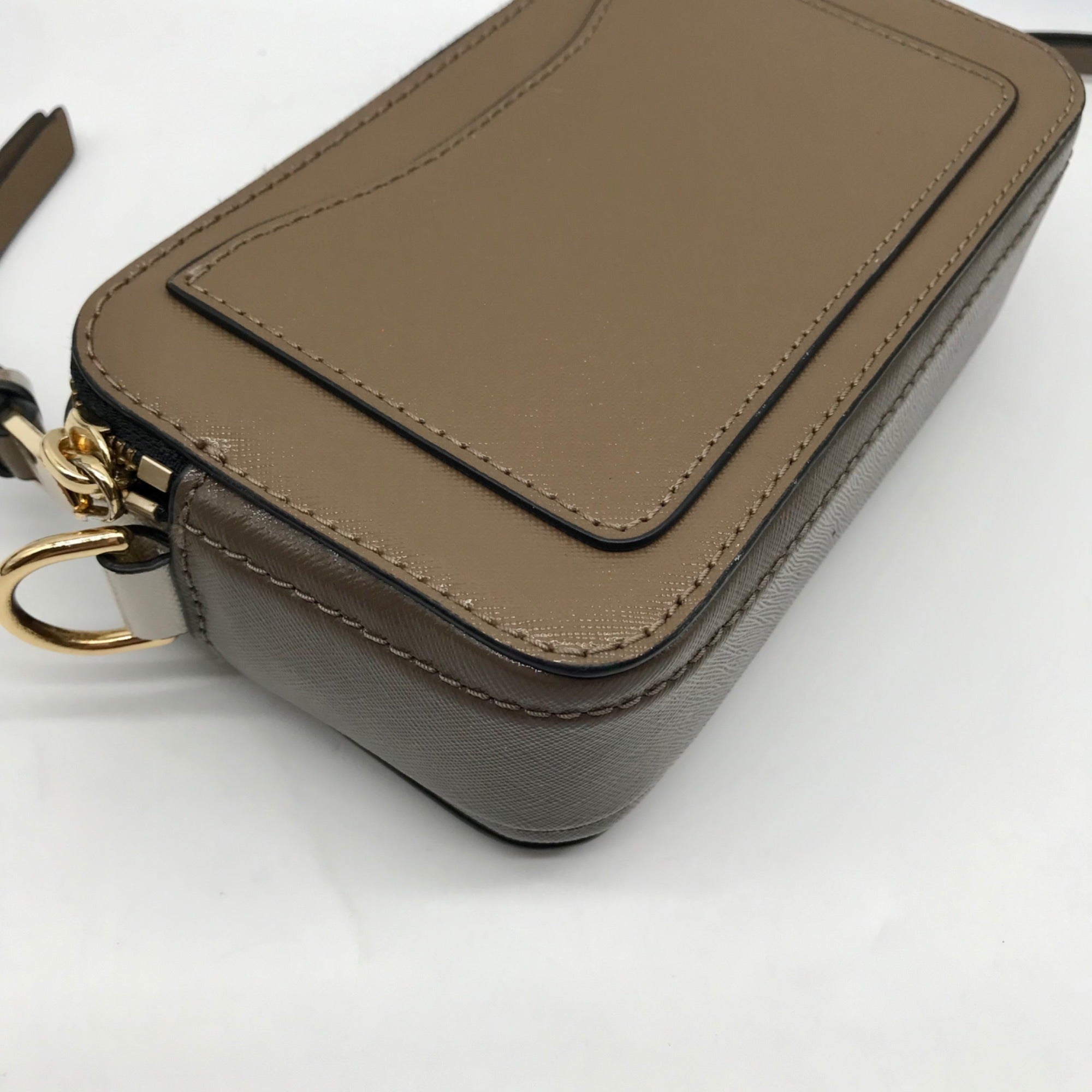 Marc Jacobs Taupe Leather Snapshot Crossbody Bag