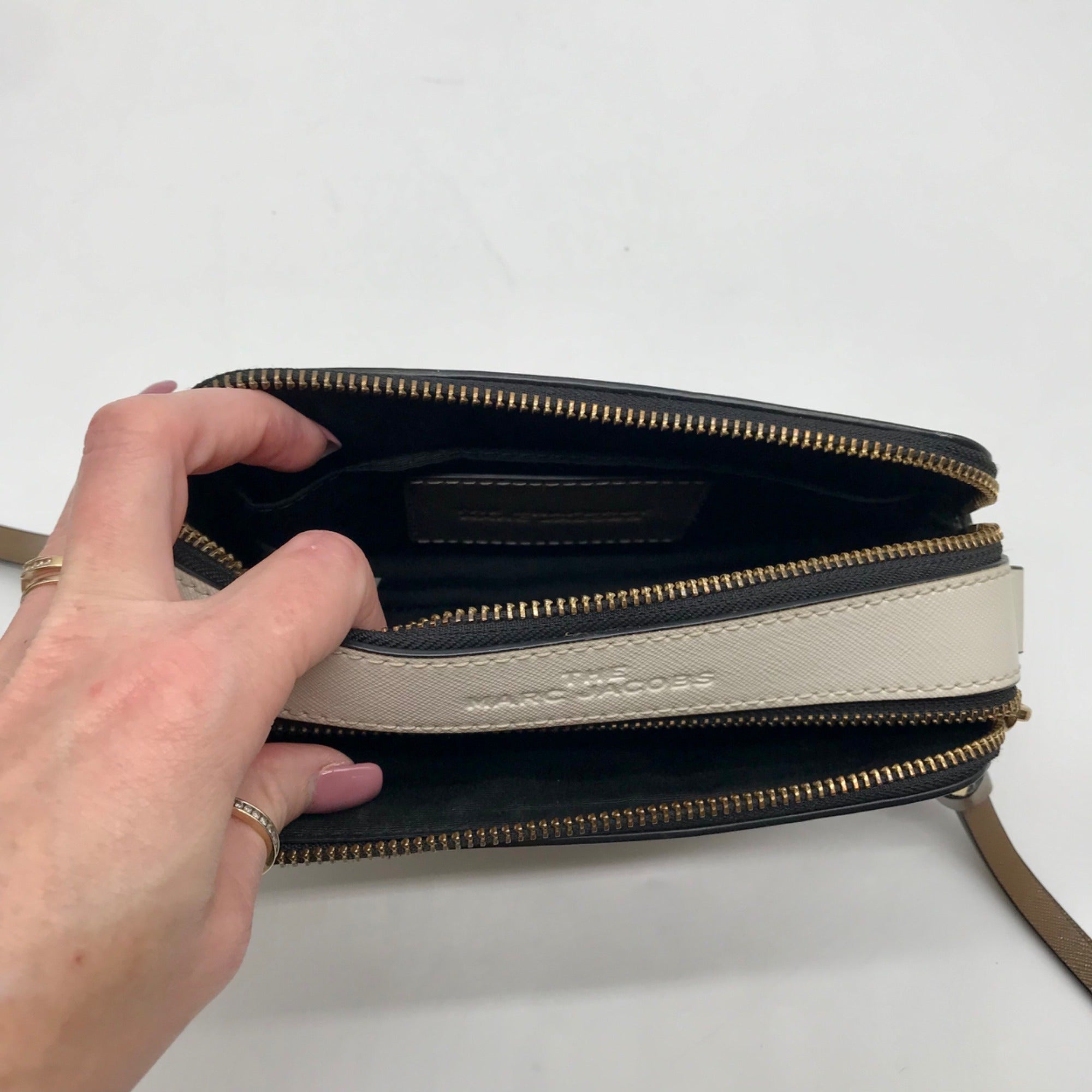 Marc Jacobs Taupe Leather Snapshot Crossbody Bag