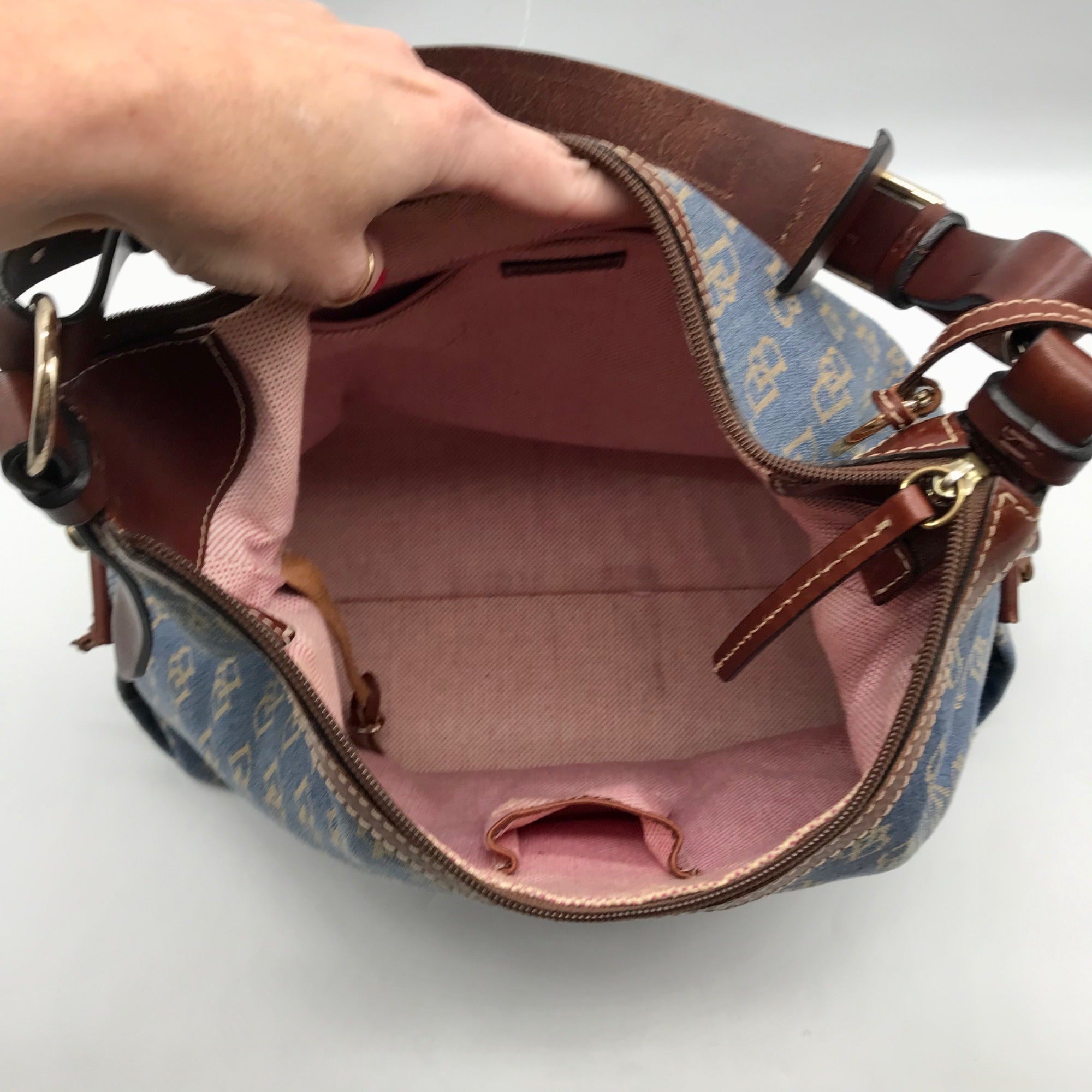 Dooney &amp; Bourke Blue Monogram Canvas Gretta Hobo Bag