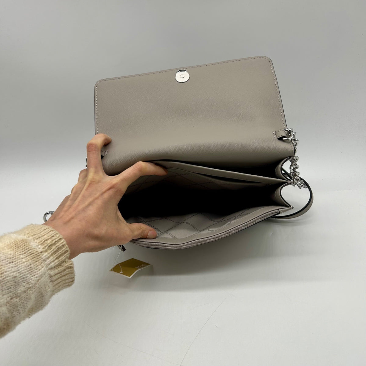 Michael Kors Pearl Grey Saffiano Leather Daniela Crossbody Bag