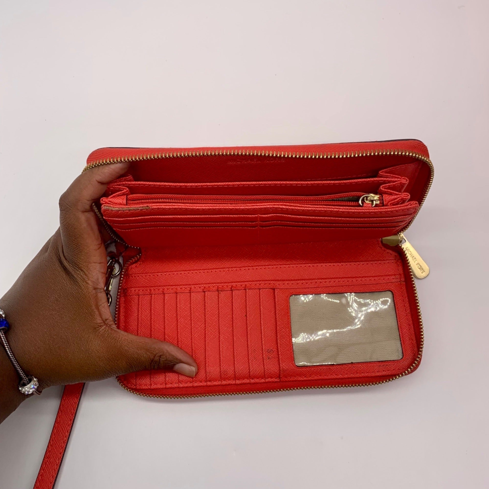 Michael Kors Coral Saffiano Leather Work Tote And Wallet