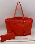 Michael Kors Coral Saffiano Leather Work Tote And Wallet