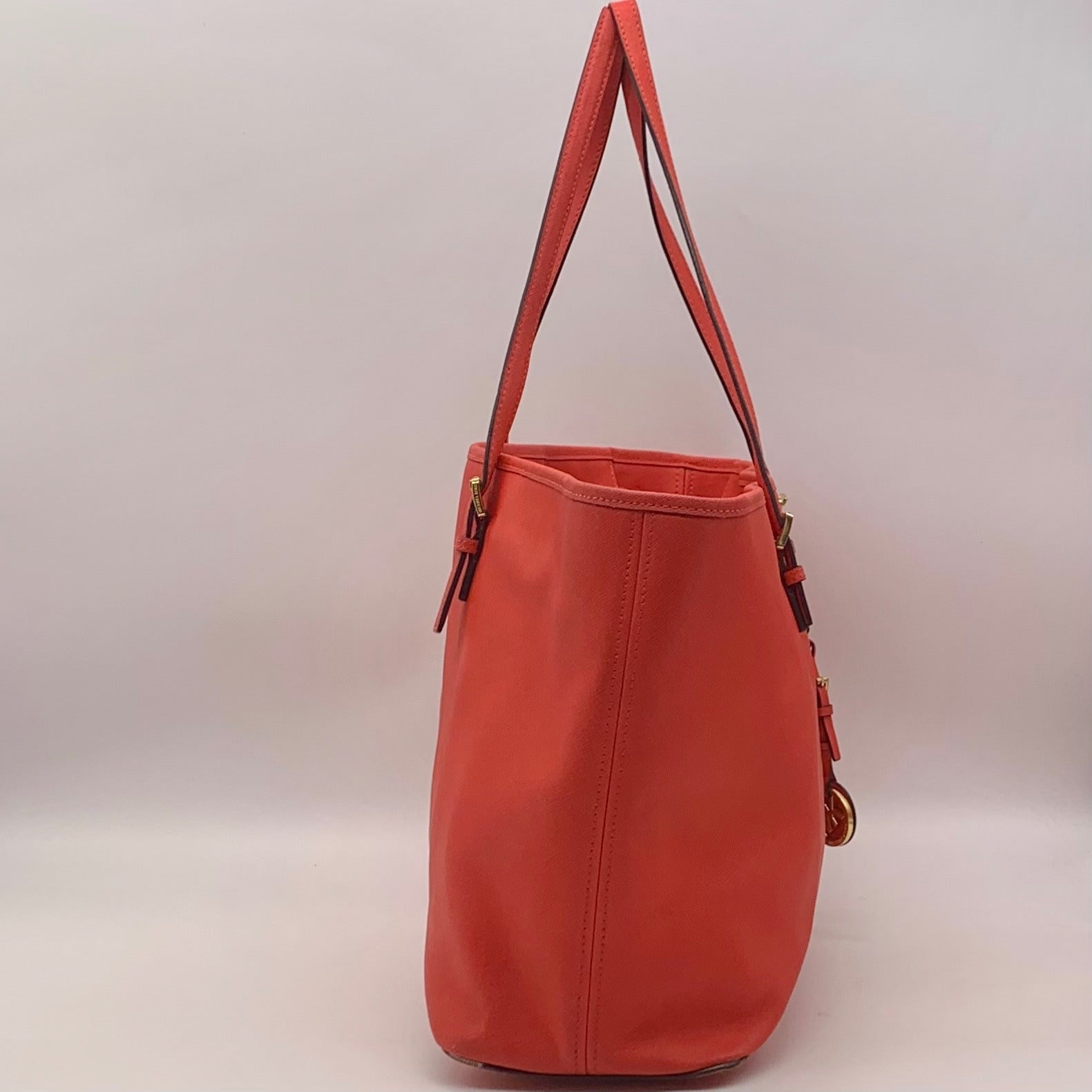 Michael Kors Coral Saffiano Leather Work Tote And Wallet