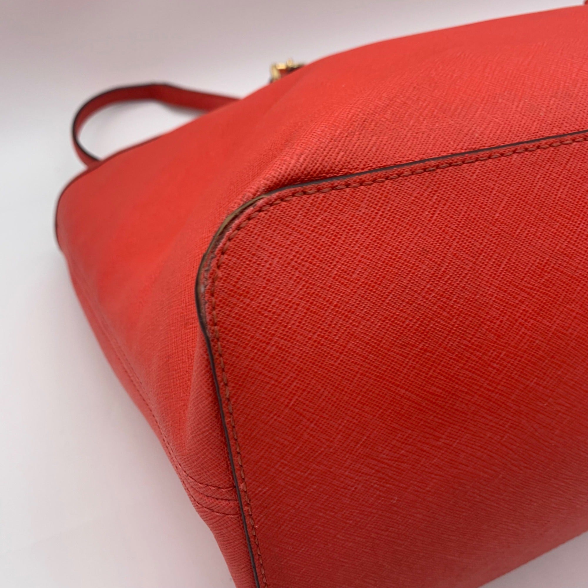 Michael Kors Coral Saffiano Leather Work Tote And Wallet