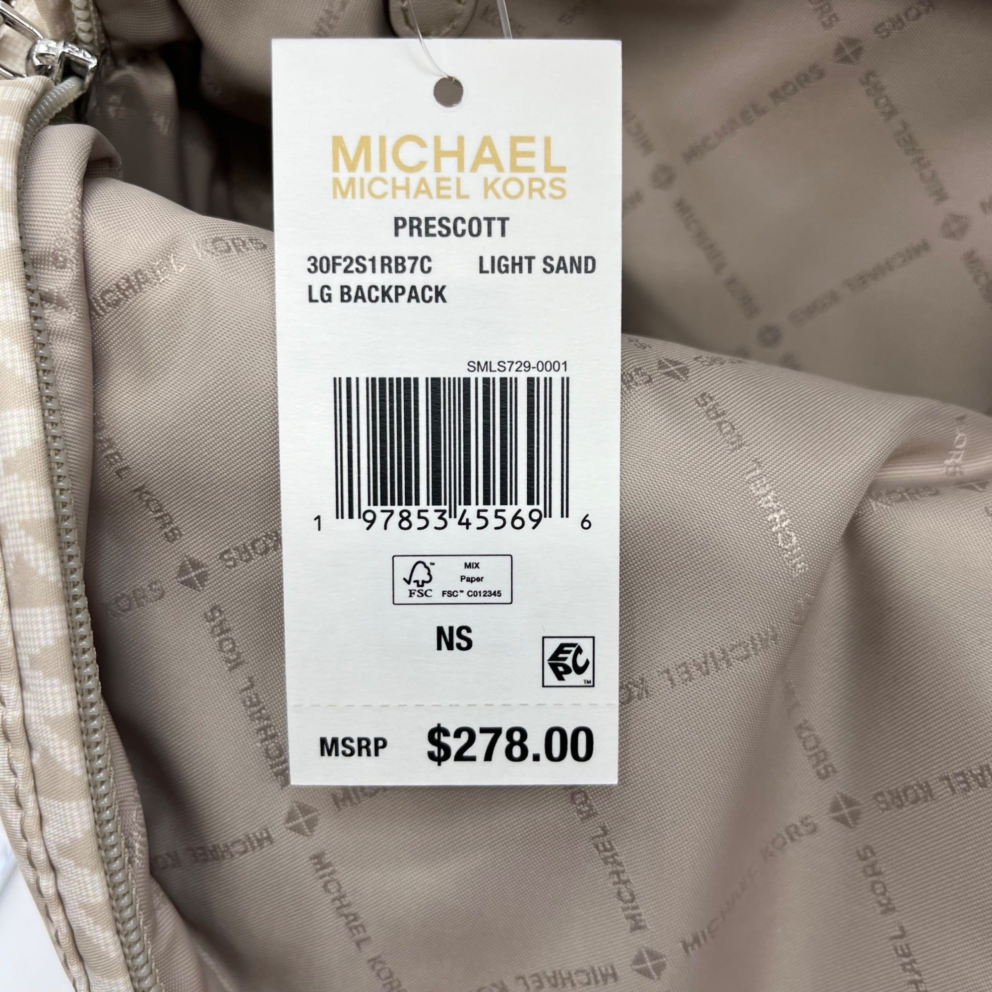 Michael Kors Light Sand Nylon Prescott Backpack
