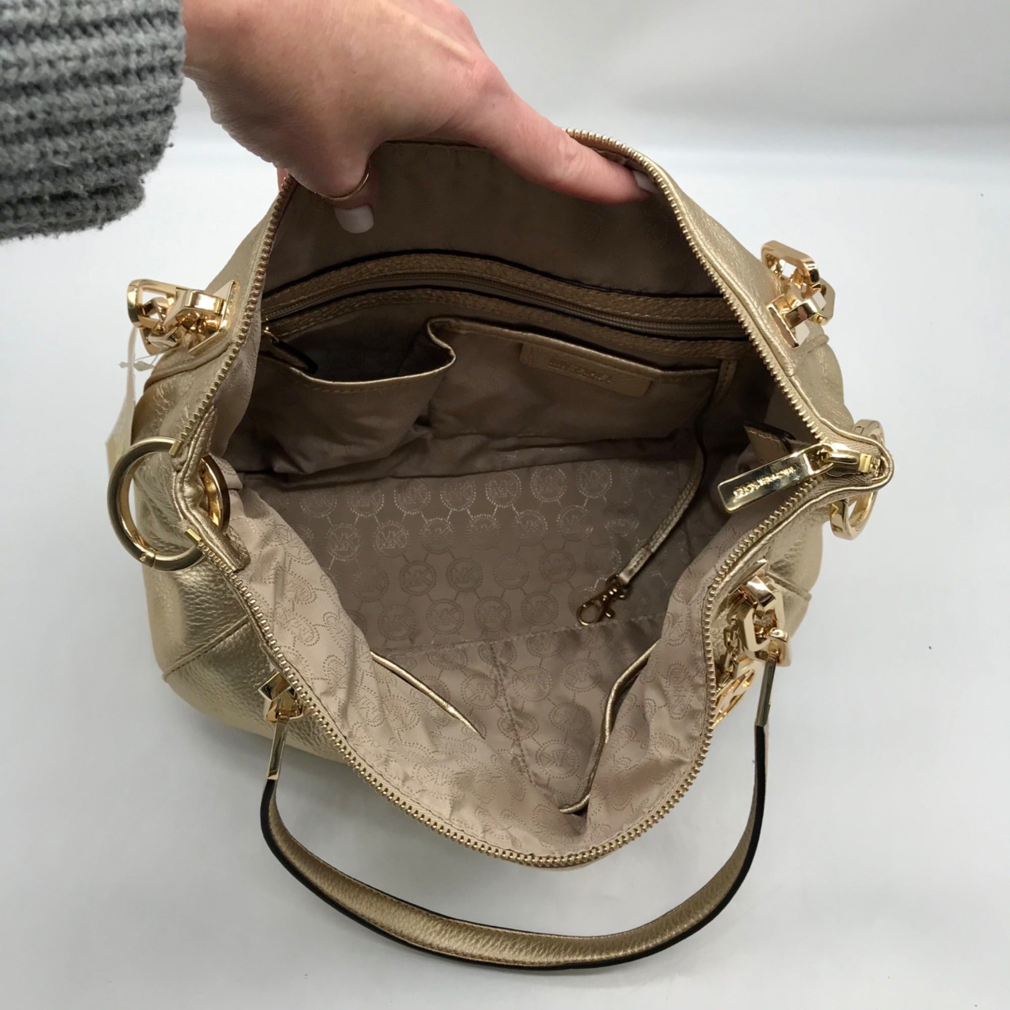 Michael Kors Metallic Gold Pebbled Leather Brooke Shoulder Bag