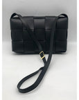 Valentina Fiore Woven Black Leather Messenger Crossbody Bag