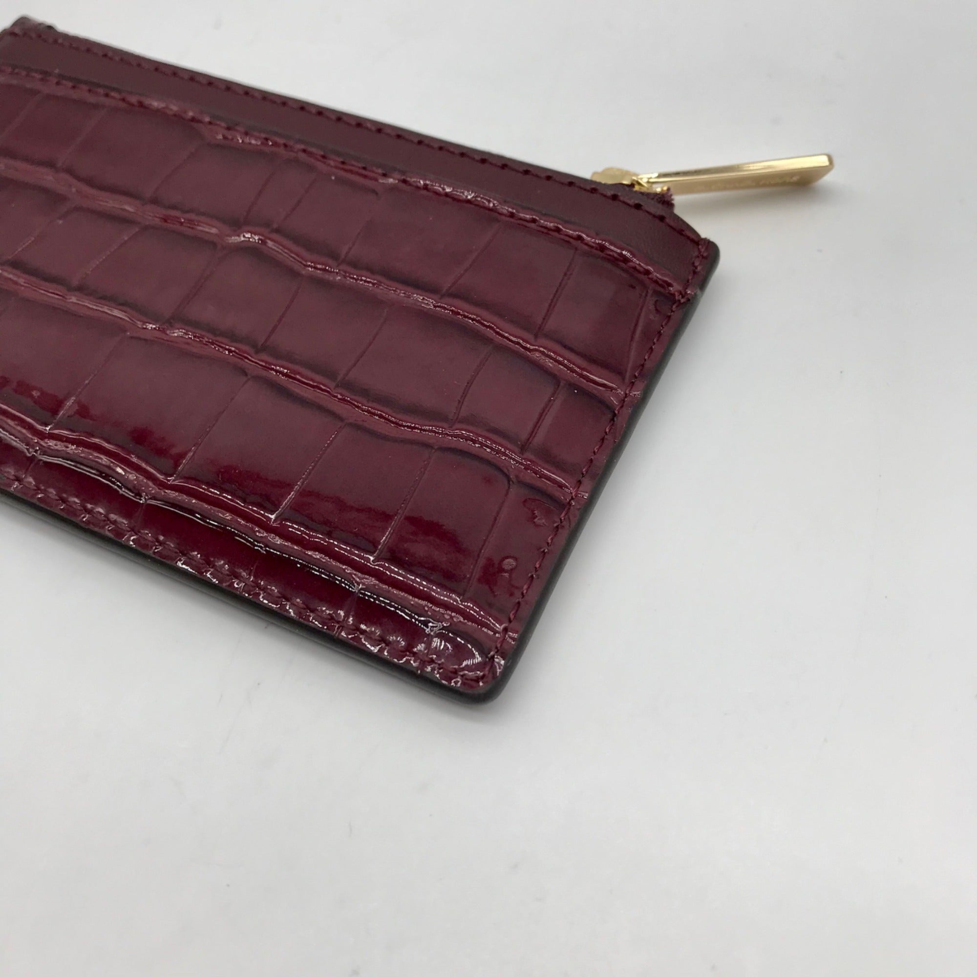 Michael Kors Oxblood Croc Embossed Leather Card Holder