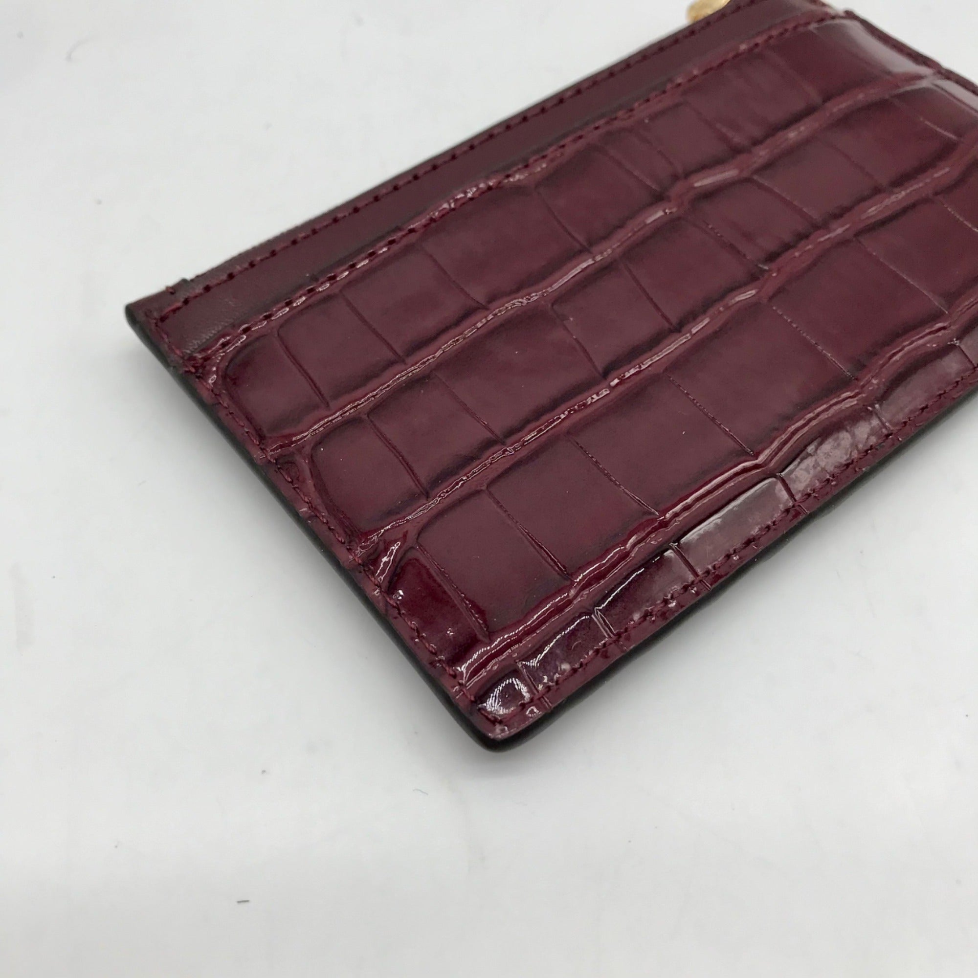 Michael Kors Oxblood Croc Embossed Leather Card Holder