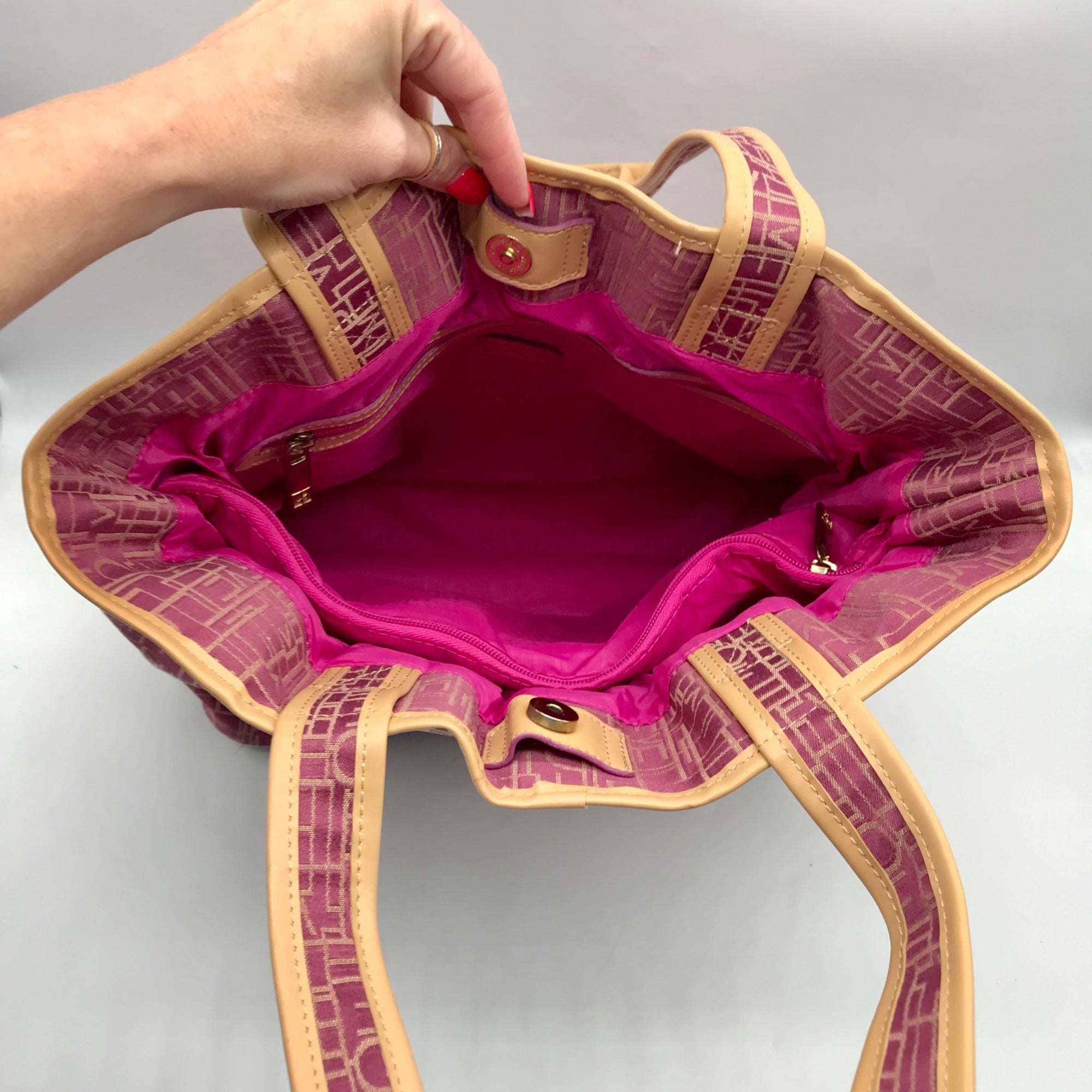 Diane von Furstenberg Purple And Brown Monogram Canvas Travel Tote Bag