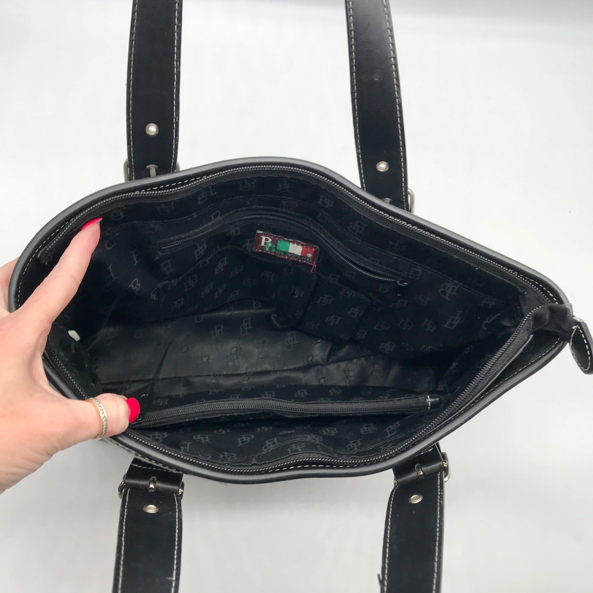 Brentano Gray And Black Monogram Fabric Shoulder Bag