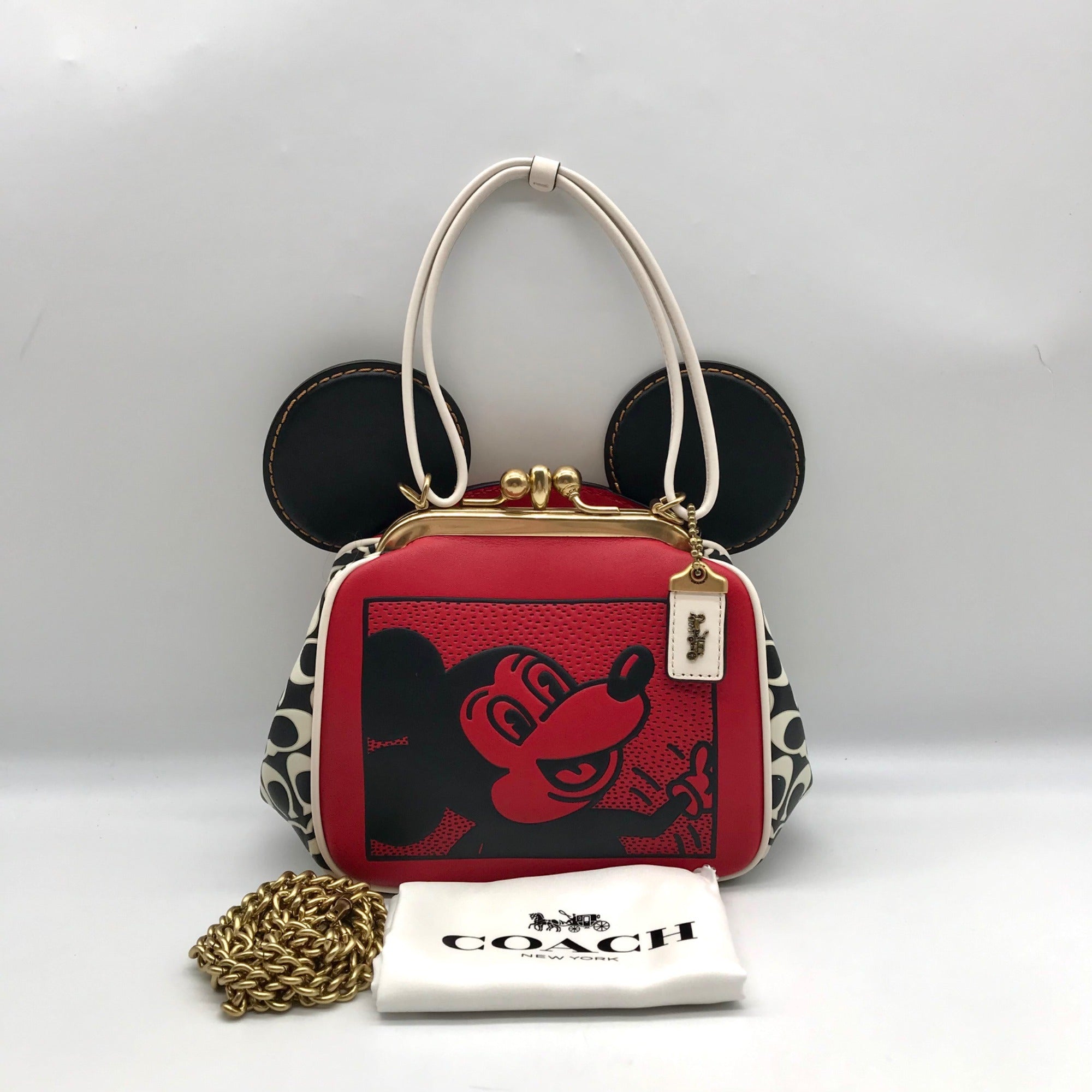 Coach Red Leather Disney Mickey Mouse X Keith Haring Shoulder Bag