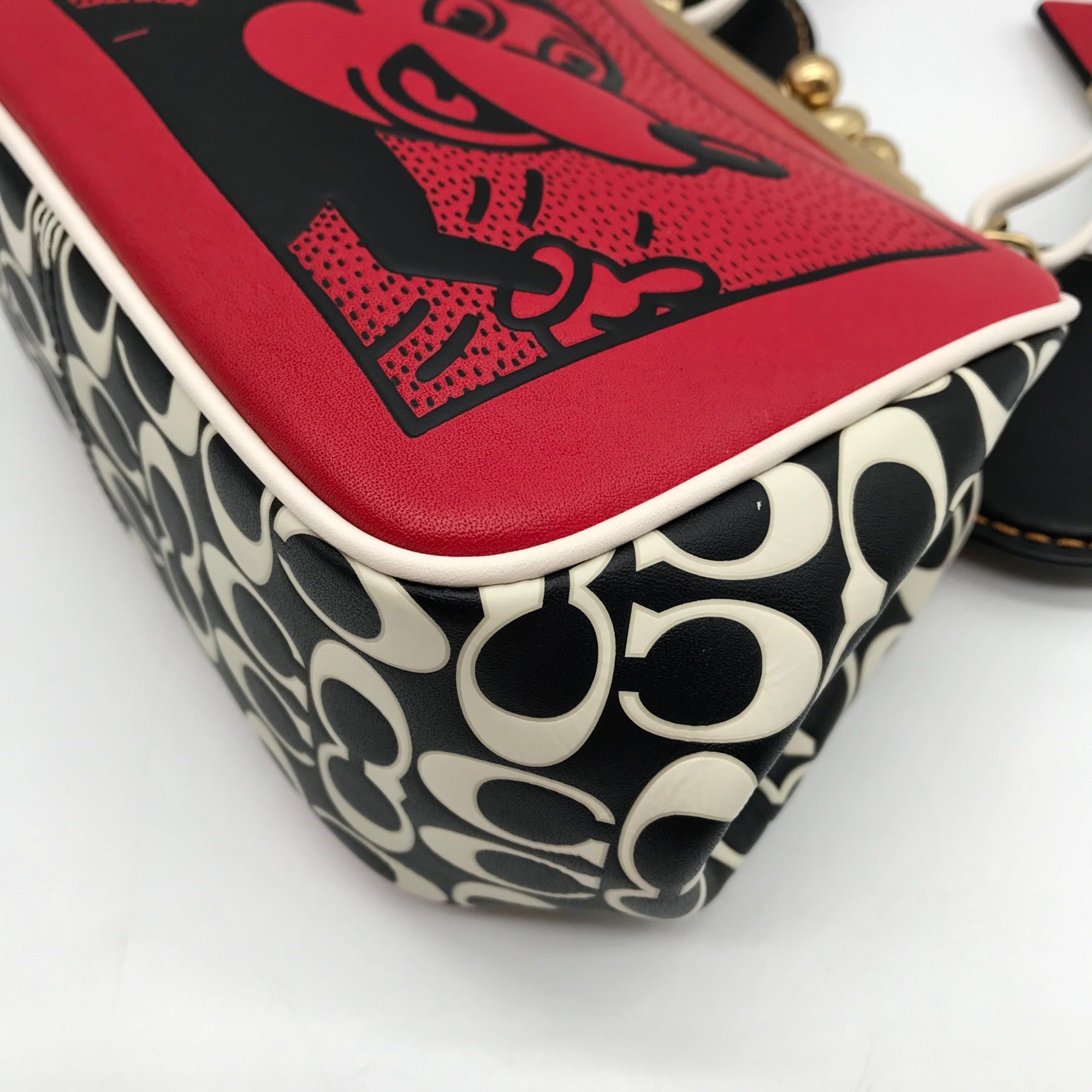 Coach Red Leather Disney Mickey Mouse X Keith Haring Shoulder Bag