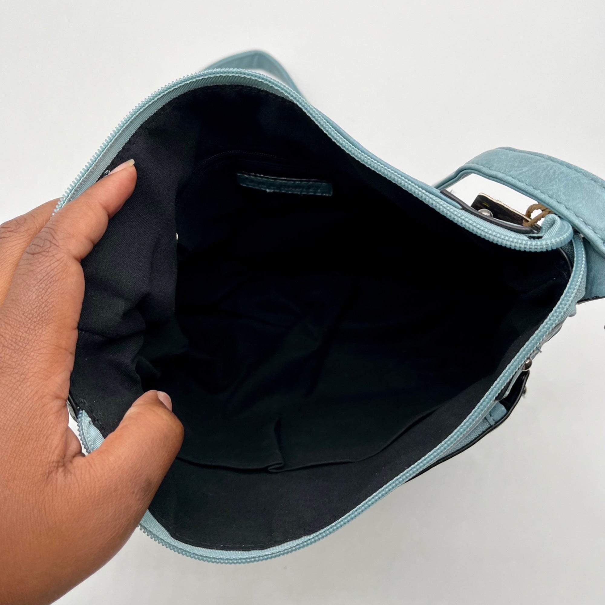 Sam Hadley Blue Denim Colored FauxLeather Crossbody Bag