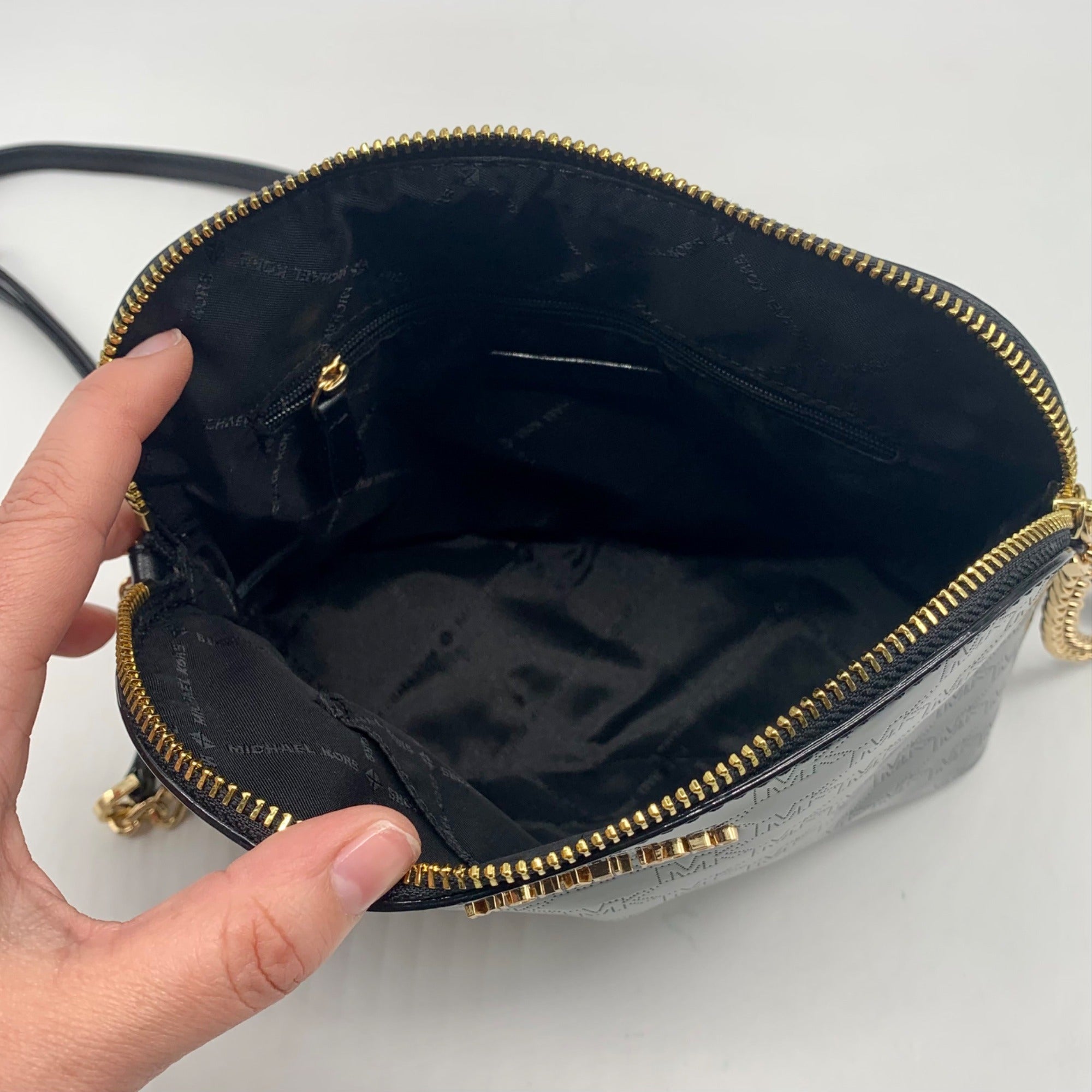 Michael Kors Black Cindy Patent Leather Large Dome Crossbody Bag