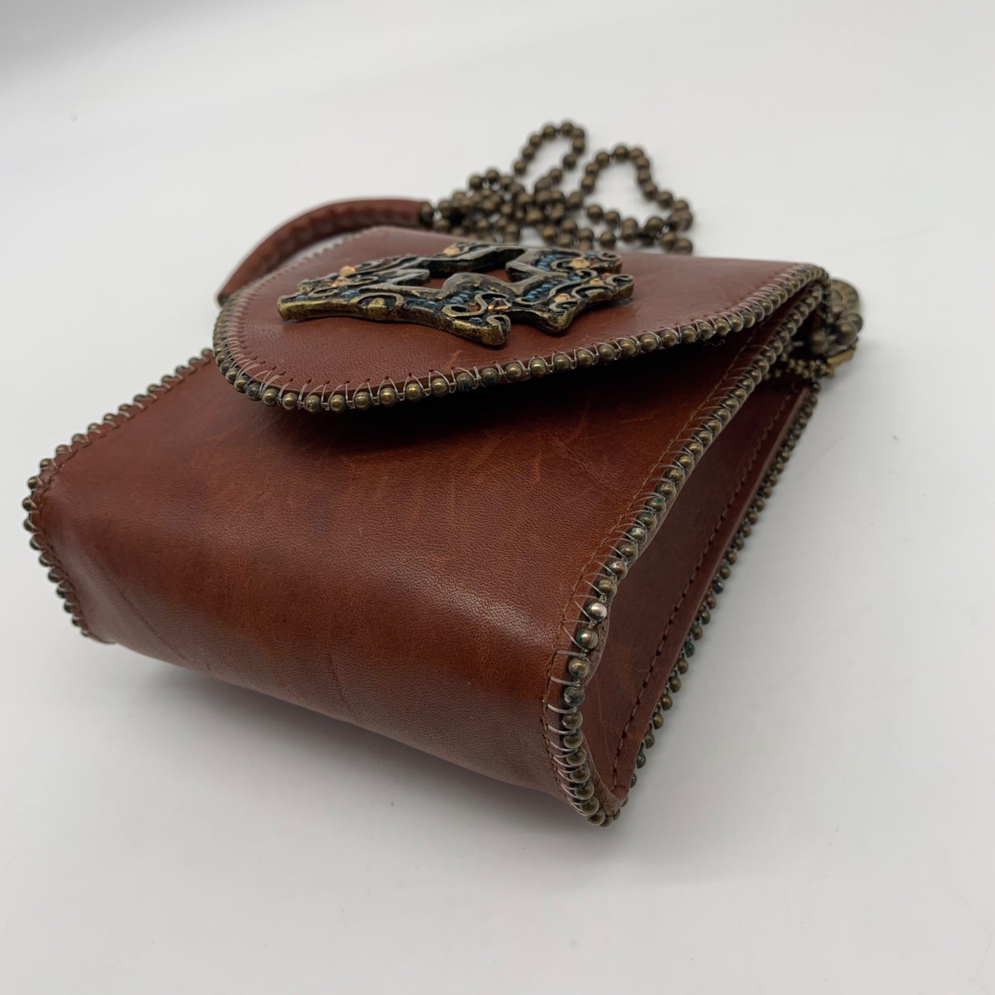 Leatherock Brown Leather Crossbody with Embellished Cross