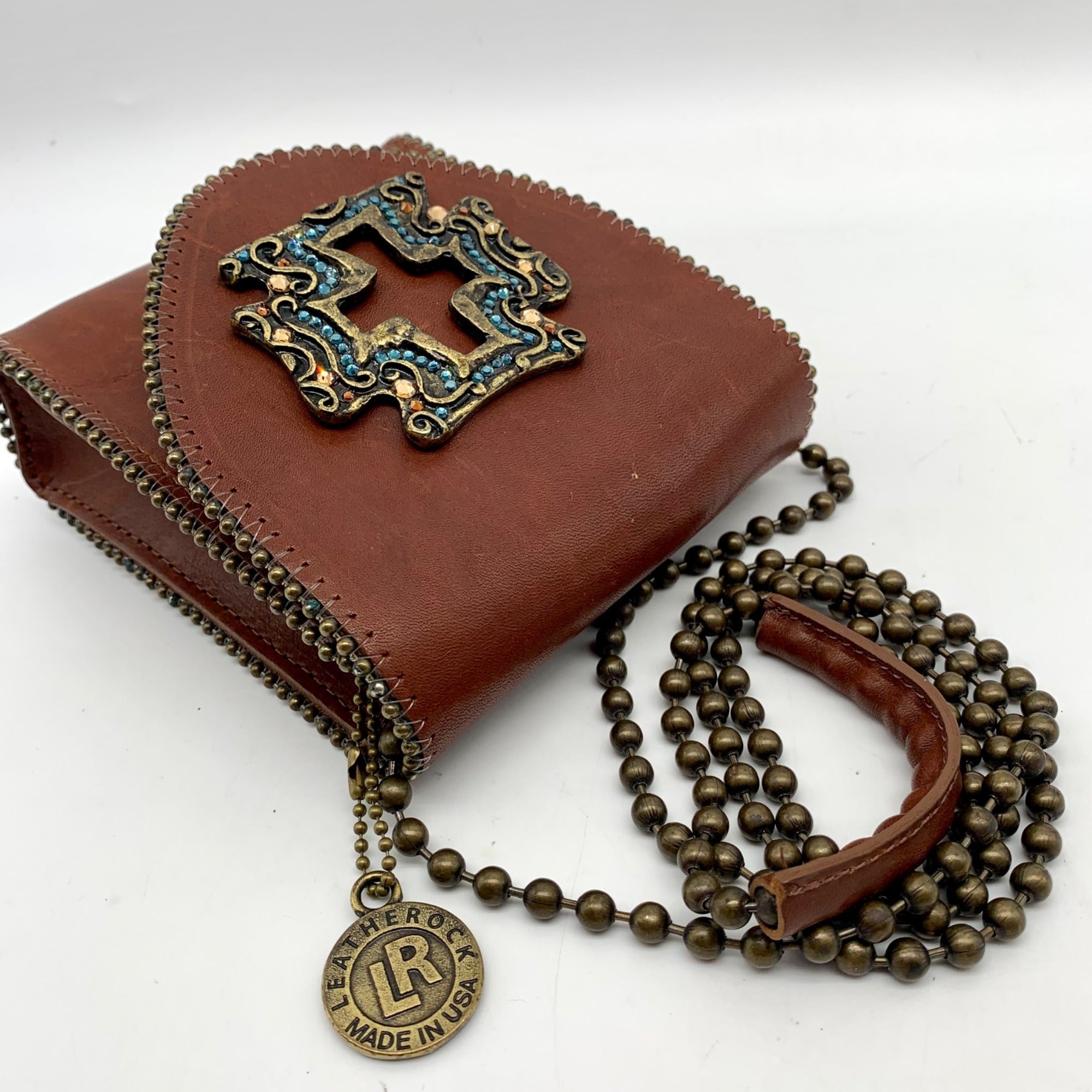 Leatherock Brown Leather Crossbody with Embellished Cross