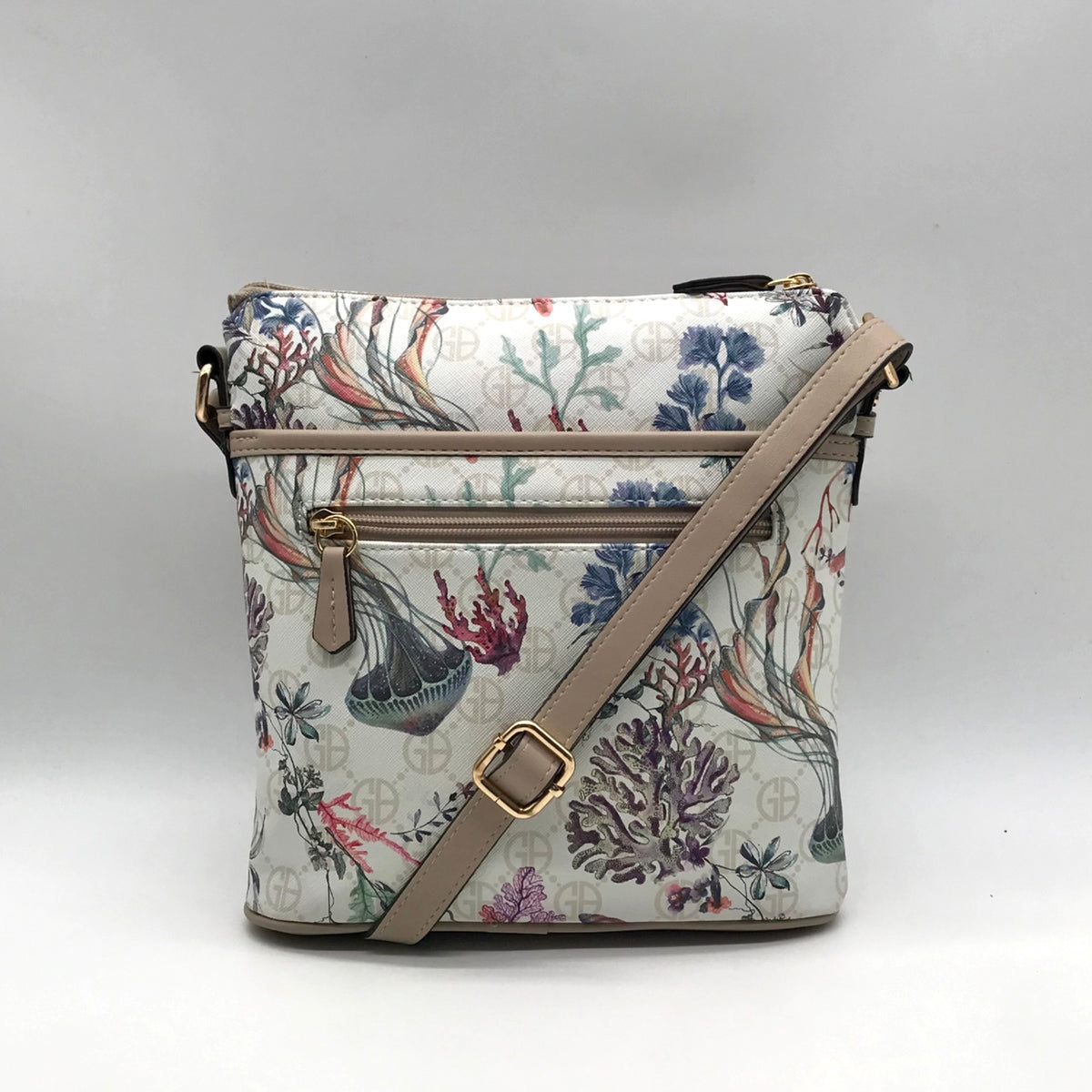 Giani Bernini Cream Floral And Sea Signature Faux Leather Crossbody