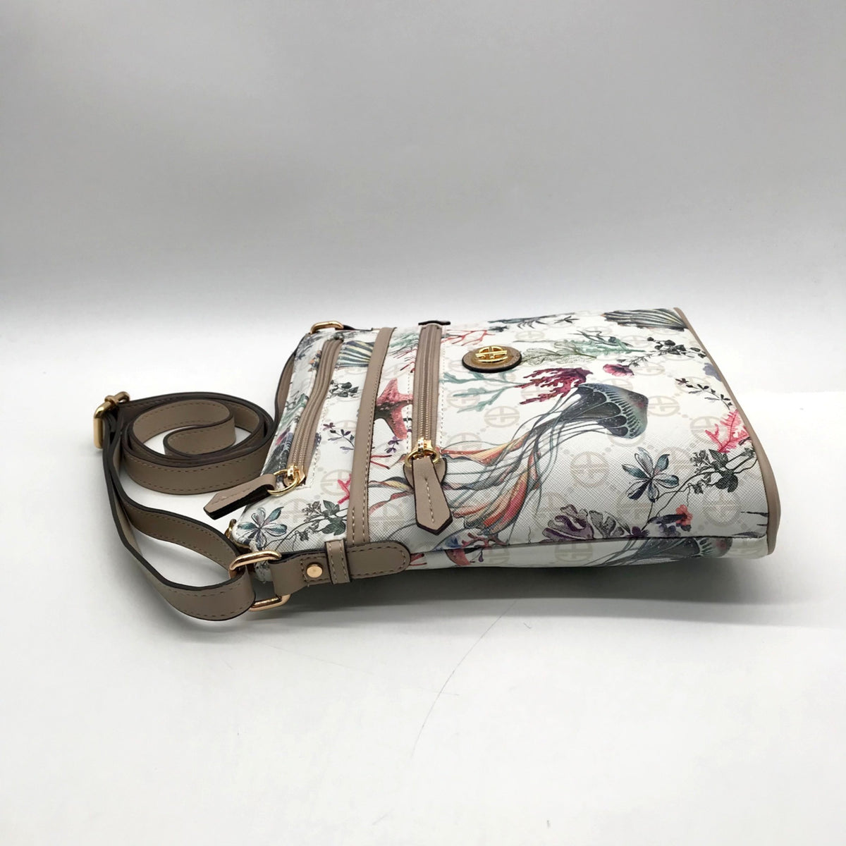 Giani Bernini Cream Floral And Sea Signature Faux Leather Crossbody