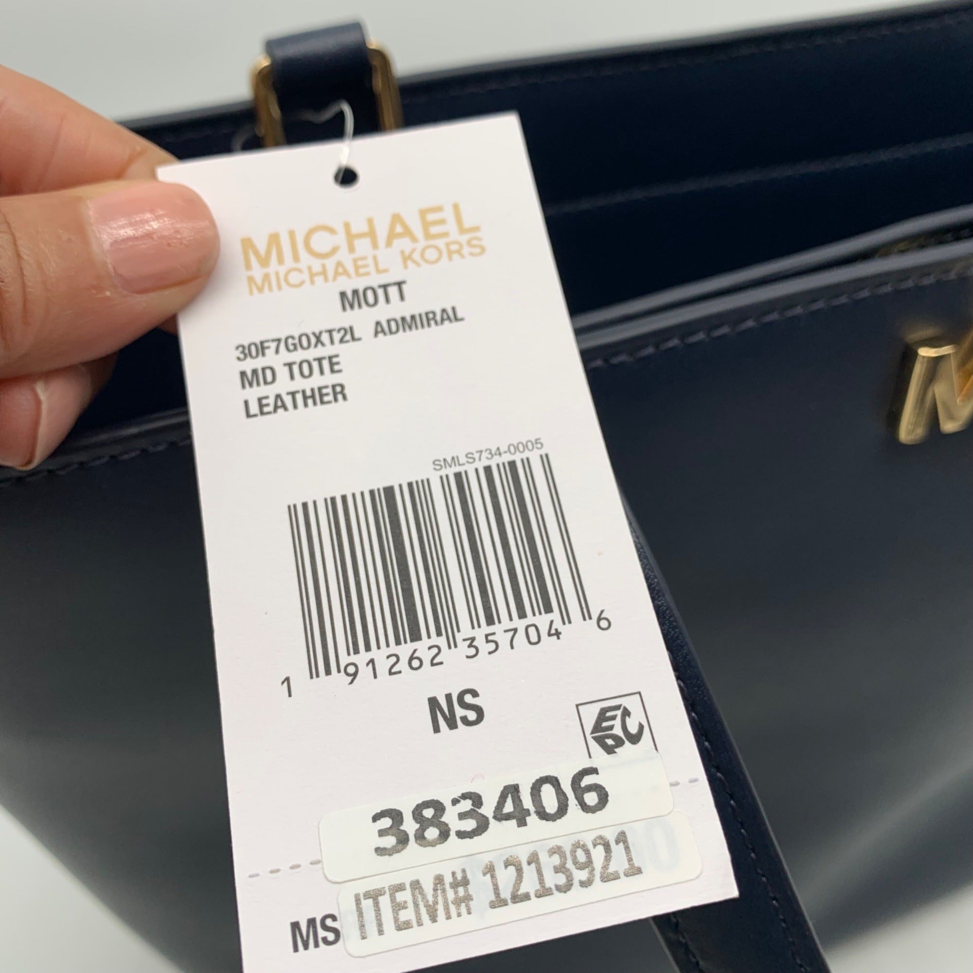 Michael Kors Medium Admiral Blue Leather Mott Tote Bag