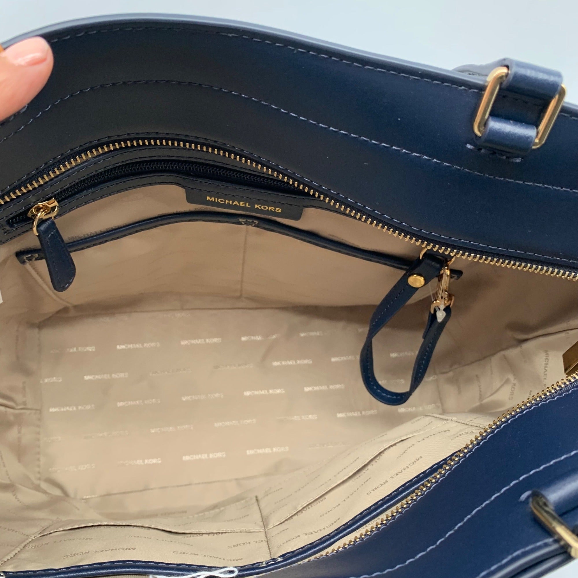 Michael Kors Medium Admiral Blue Leather Mott Tote Bag