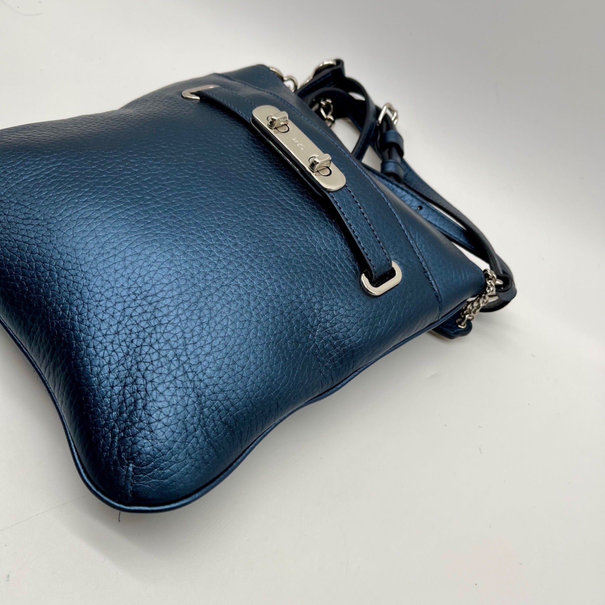 Coach Blue Pebbled Leather Swagger Crossbody Bag