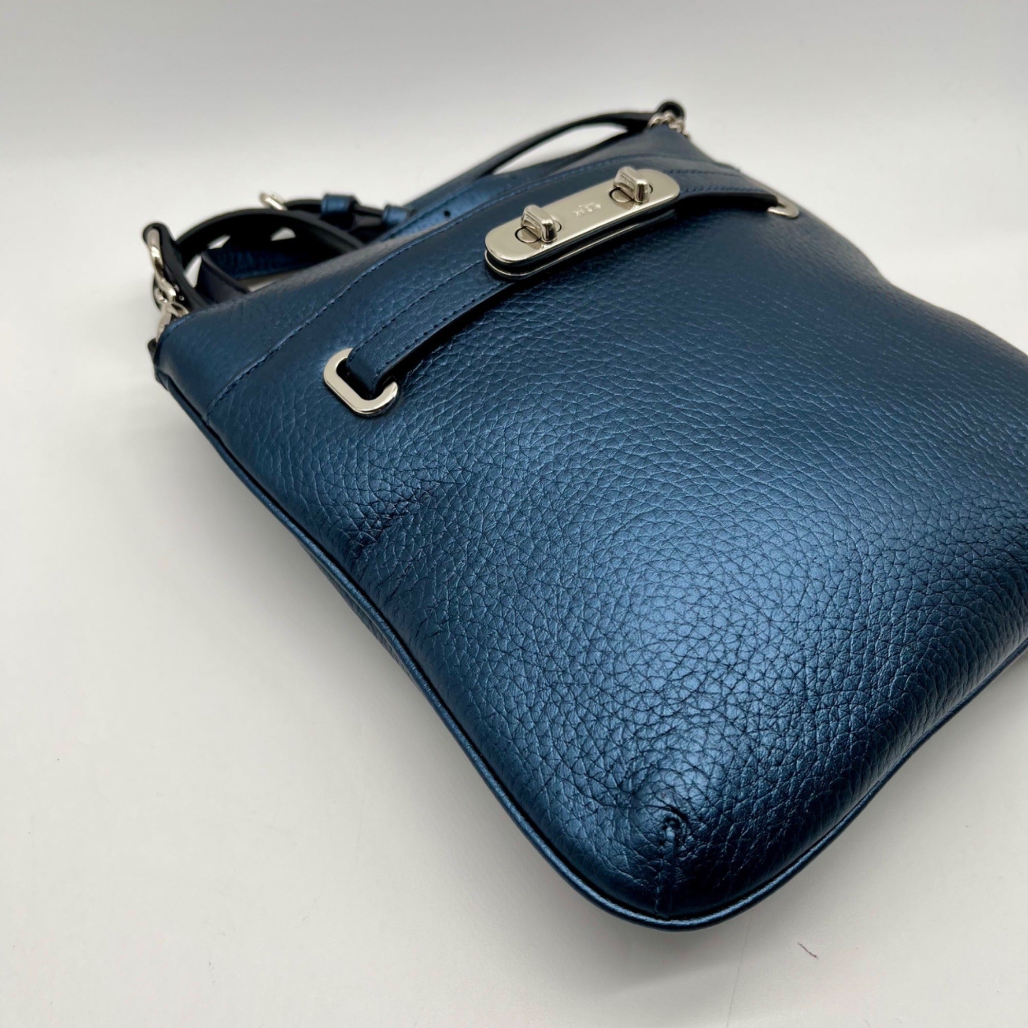 Coach Blue Pebbled Leather Swagger Crossbody Bag