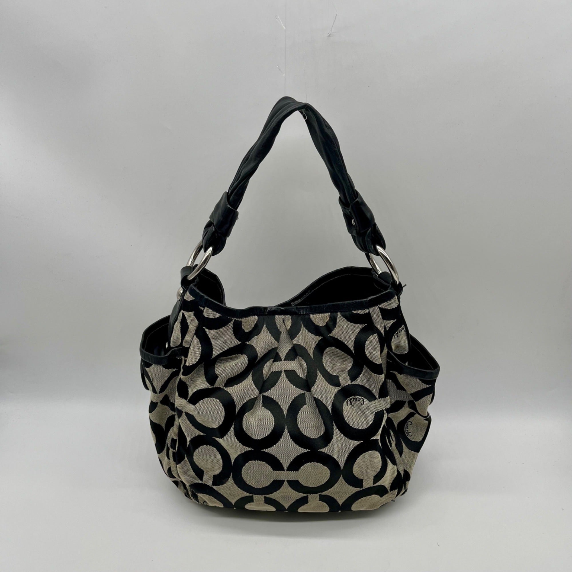 Coach Black and Grey Canvas Op Art Hobo Bag 13427