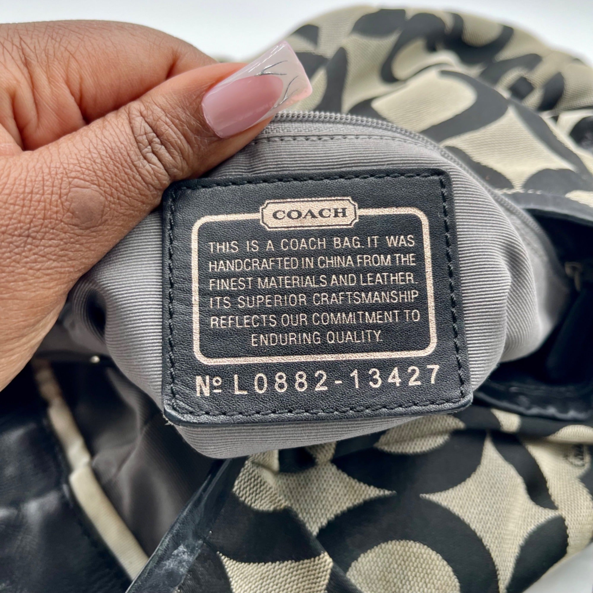 Coach Black and Grey Canvas Op Art Hobo Bag 13427