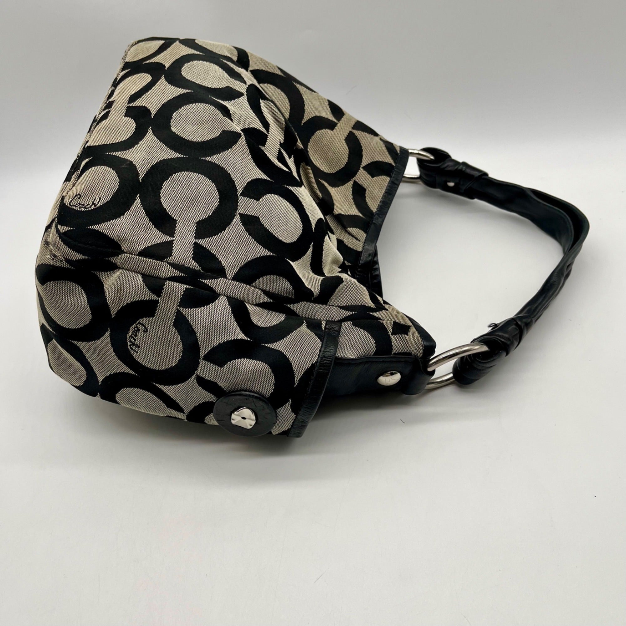 Coach Black and Grey Canvas Op Art Hobo Bag 13427