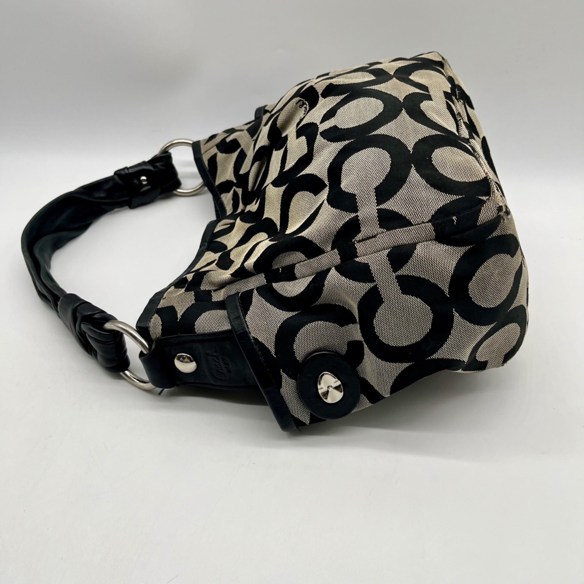 Coach Black and Grey Canvas Op Art Hobo Bag 13427