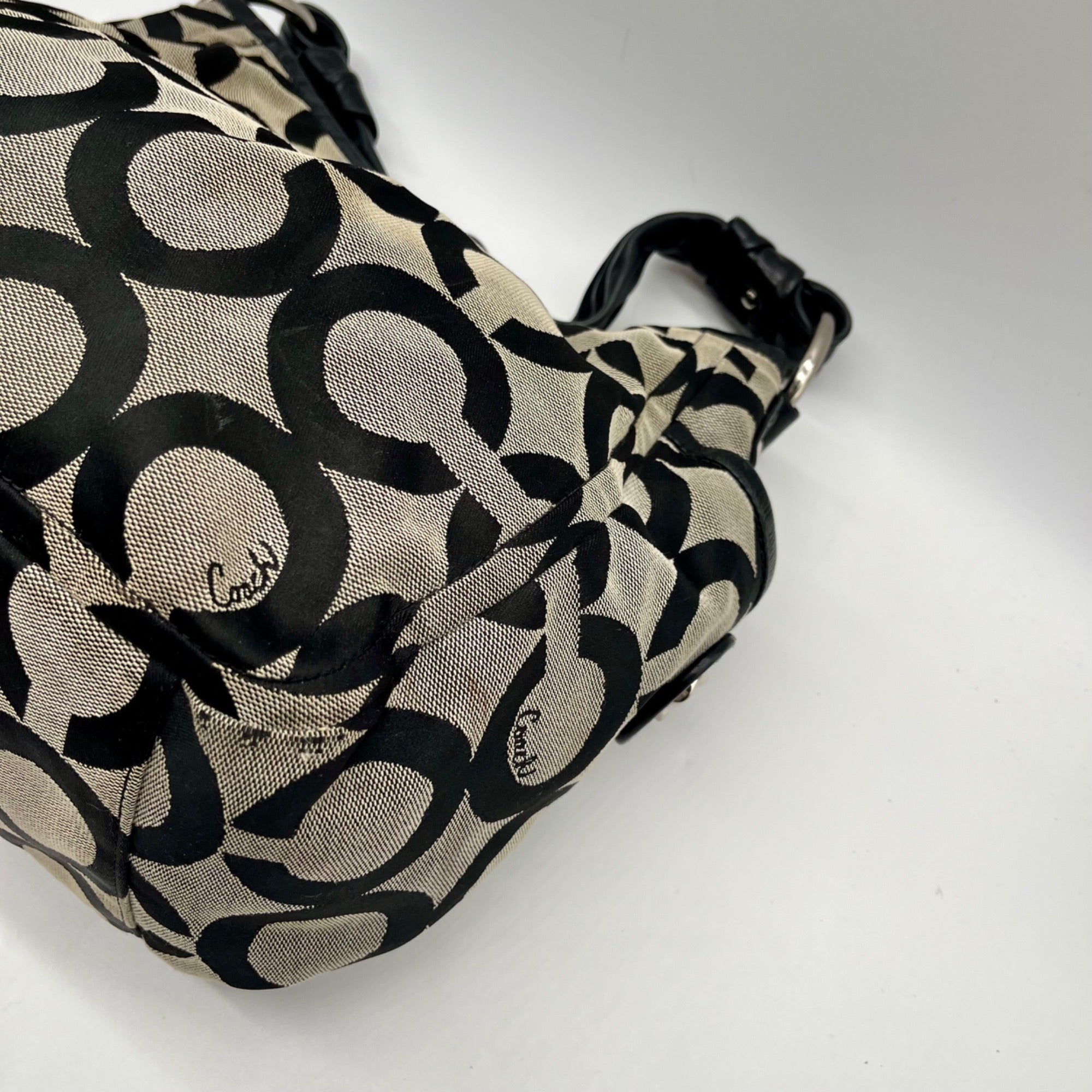 Coach Black and Grey Canvas Op Art Hobo Bag 13427