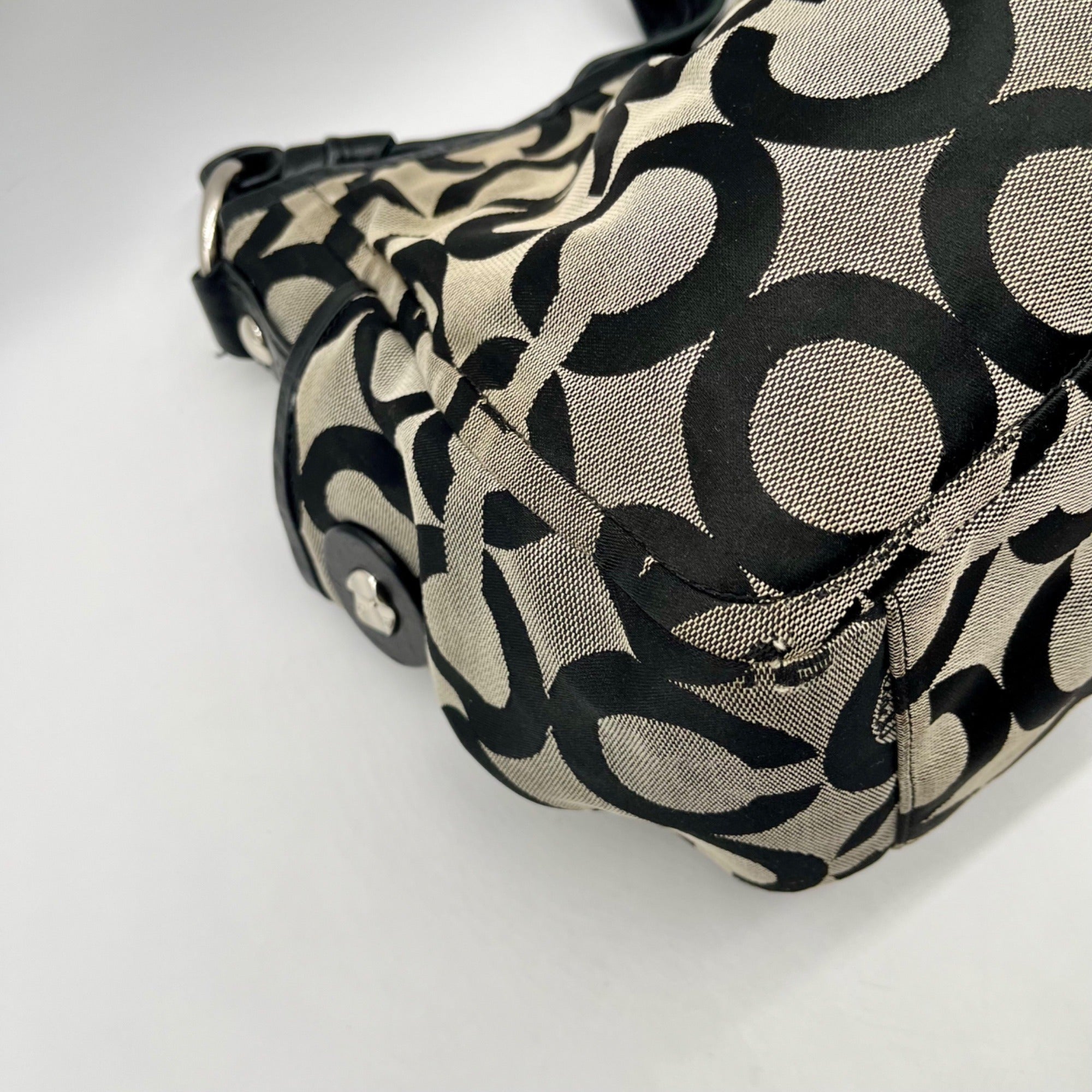 Coach Black and Grey Canvas Op Art Hobo Bag 13427