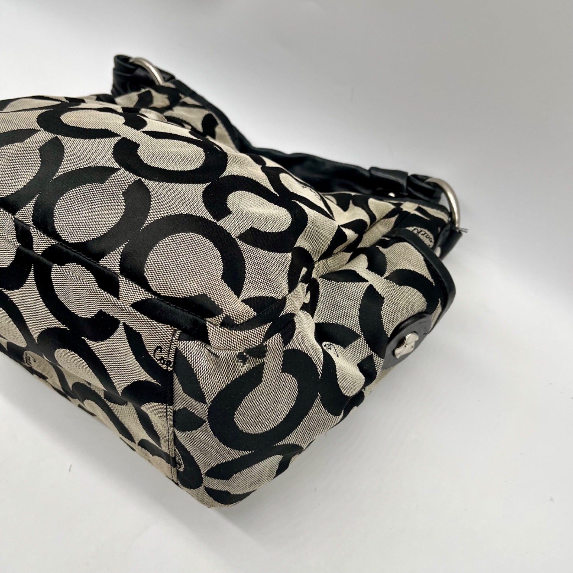 Coach Black and Grey Canvas Op Art Hobo Bag 13427