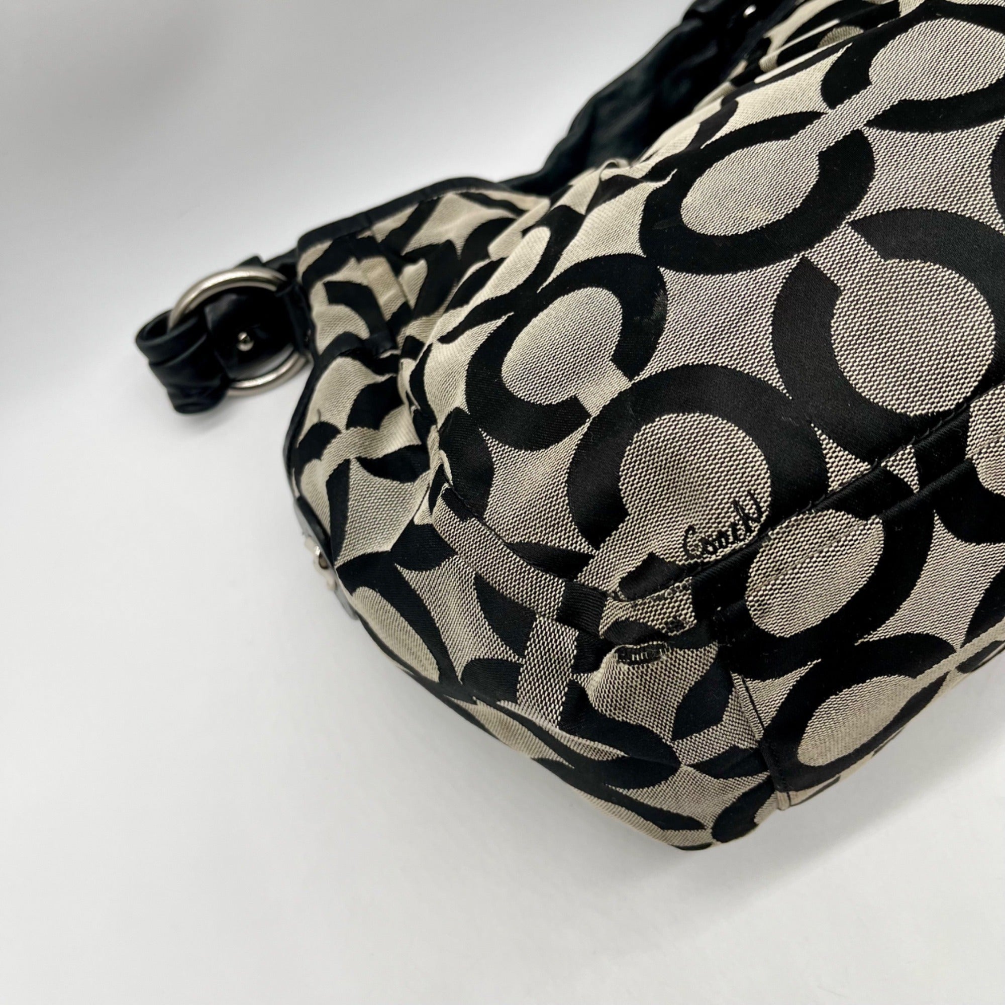 Coach Black and Grey Canvas Op Art Hobo Bag 13427