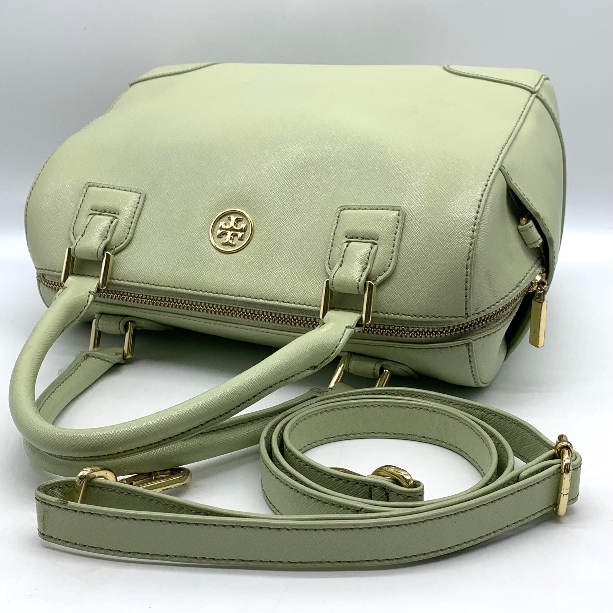 Tory Burch Robinson Middy Mint Julep Green Saffiano Leather Satchel