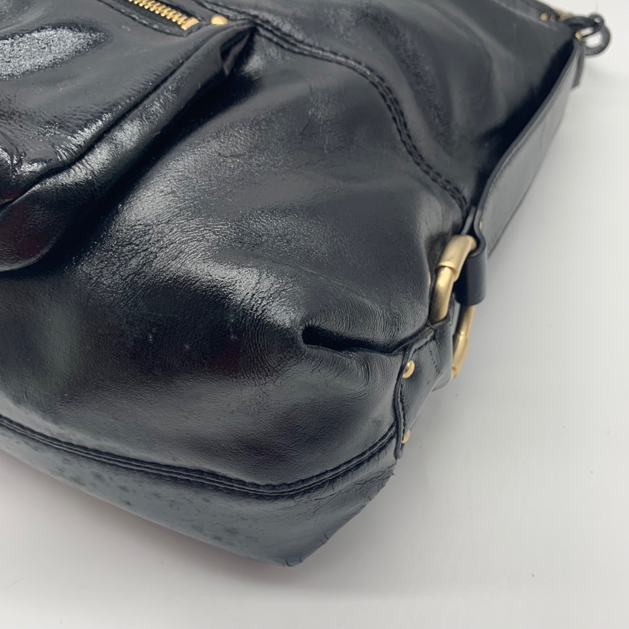 Michael Kors Black Patent Leather Austin Slouchy Bag
